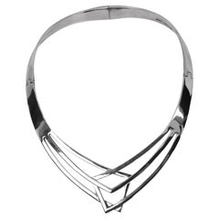 Sculpted Sterling Silver Cross Over Collar Necklace
