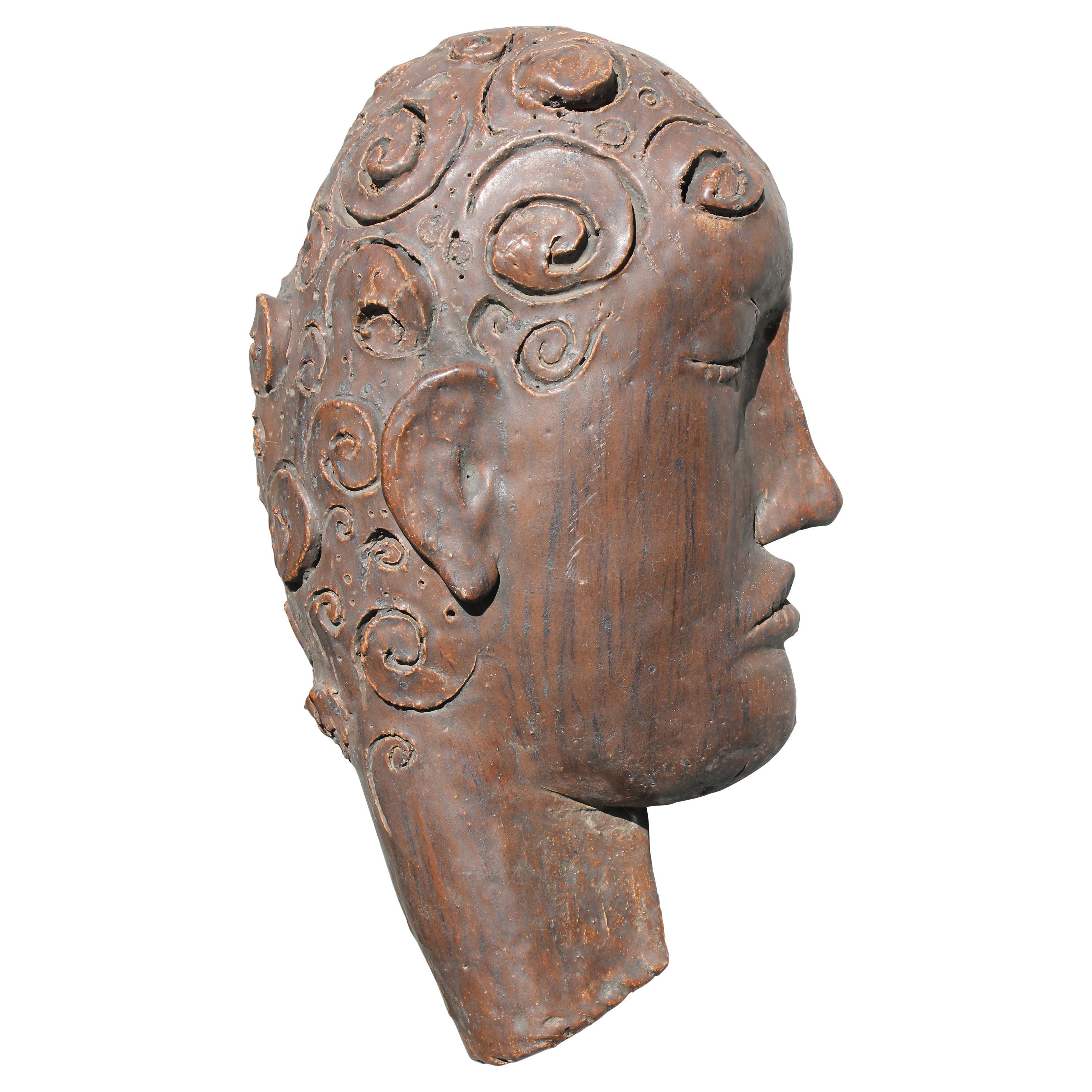 Sculpted Stoneware Face Sculpture by James Kouretas (1947-2016)