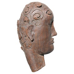 Sculpture de visage en grès sculpté de James Kouretas (1947-2016)