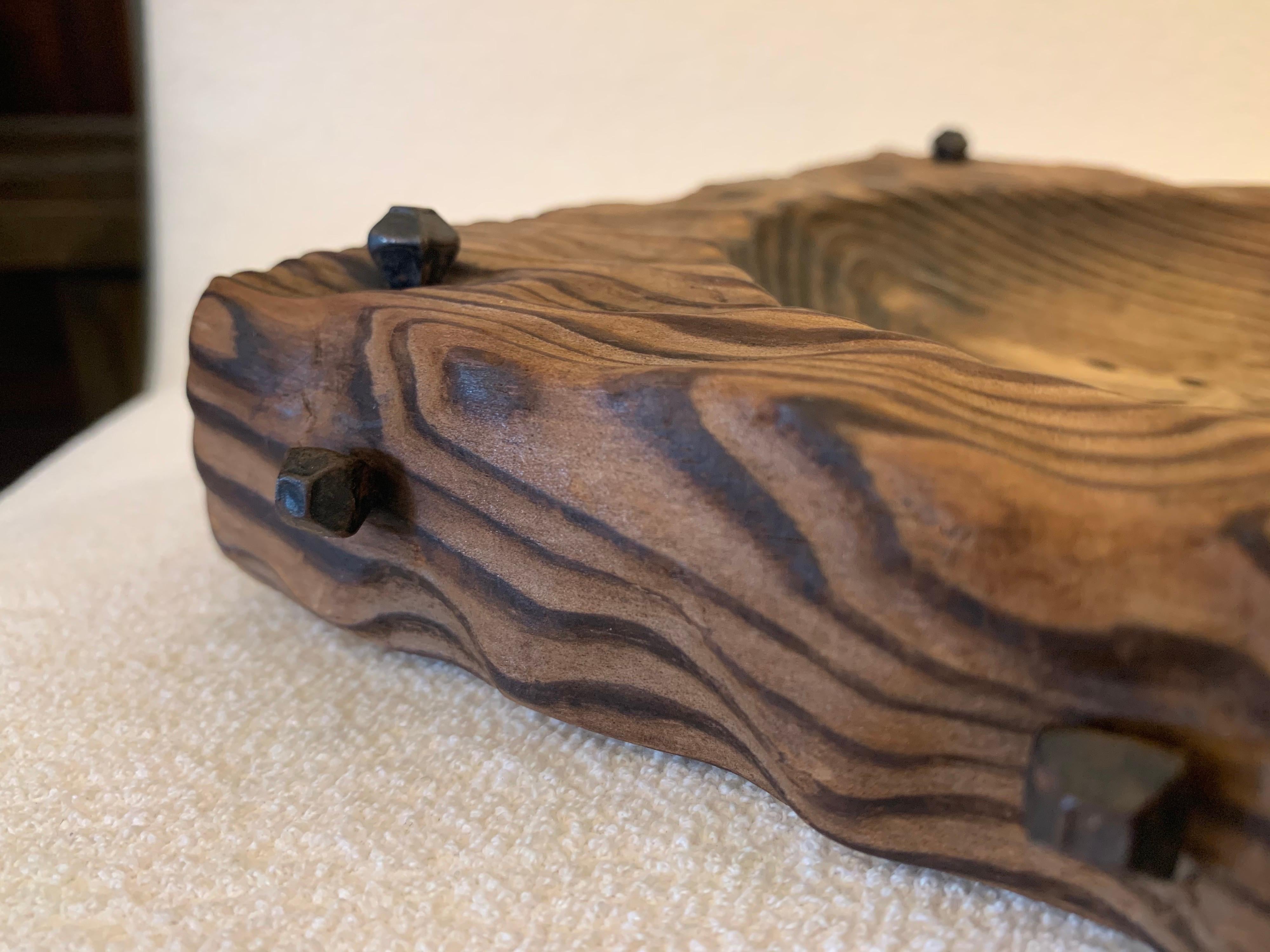 American Sculpted Swamp Cedar Bowl with Iron Nail Accents
