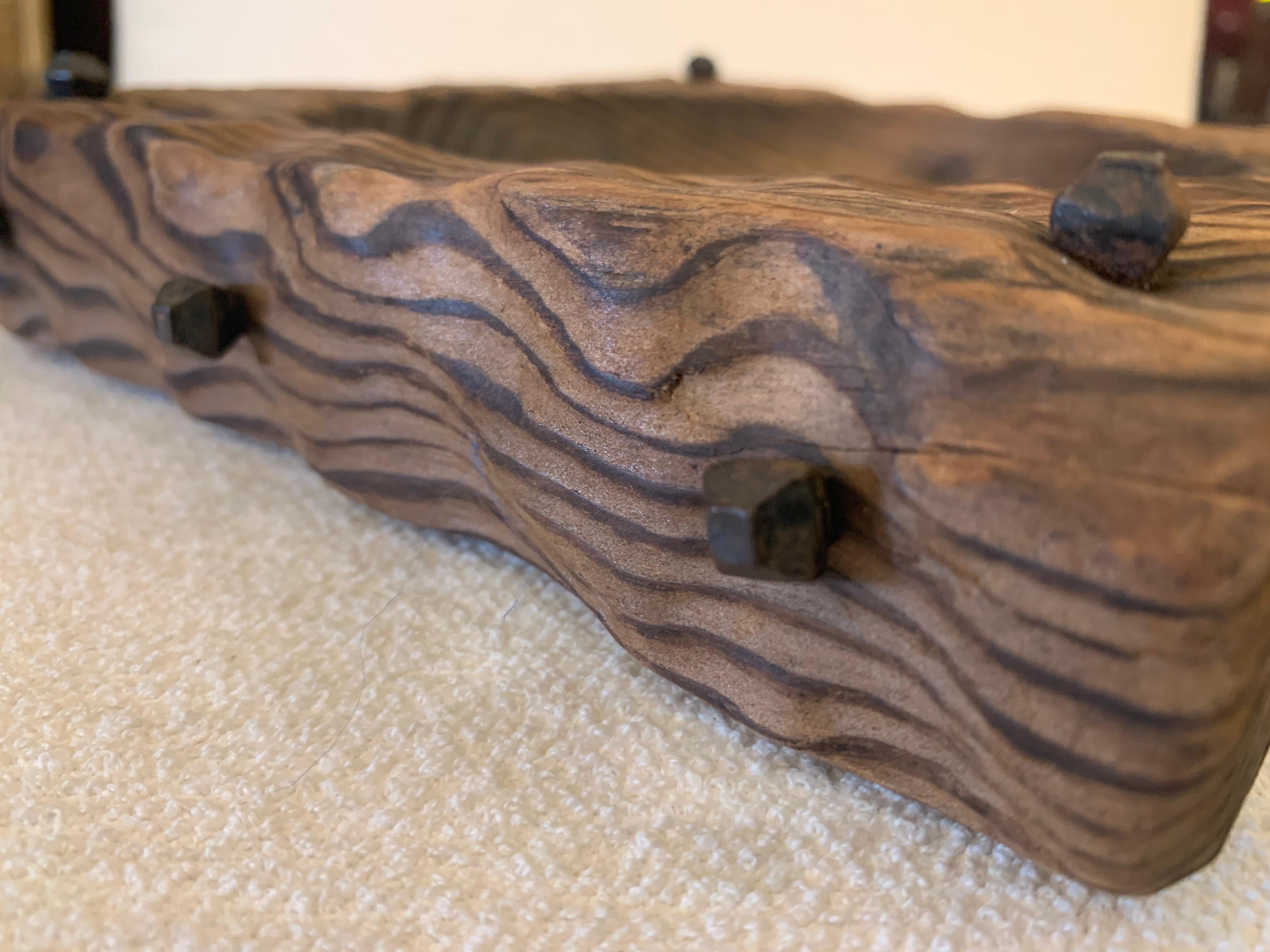 Mid-20th Century Sculpted Swamp Cedar Bowl with Iron Nail Accents