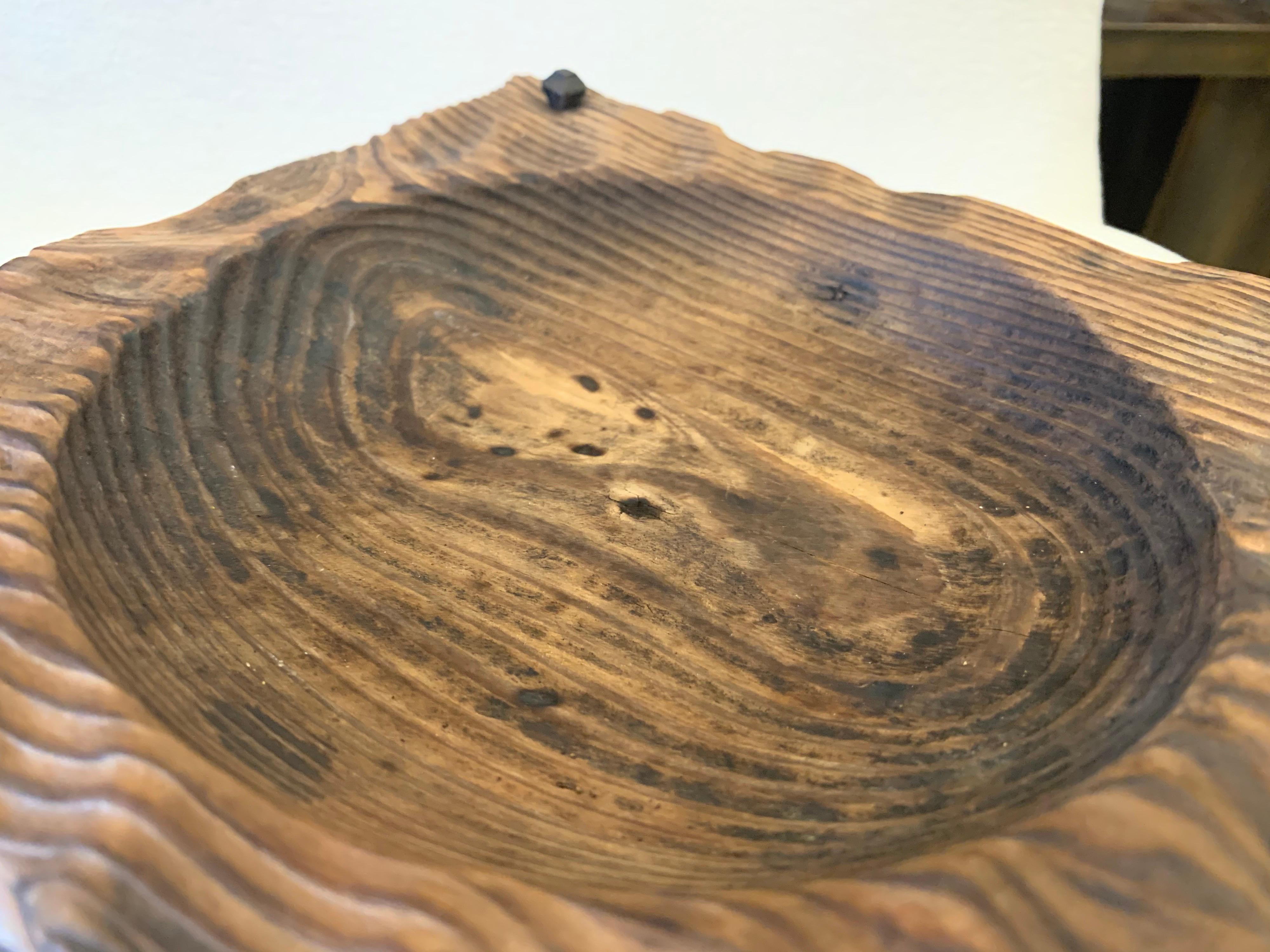 Sculpted Swamp Cedar Bowl with Iron Nail Accents 2