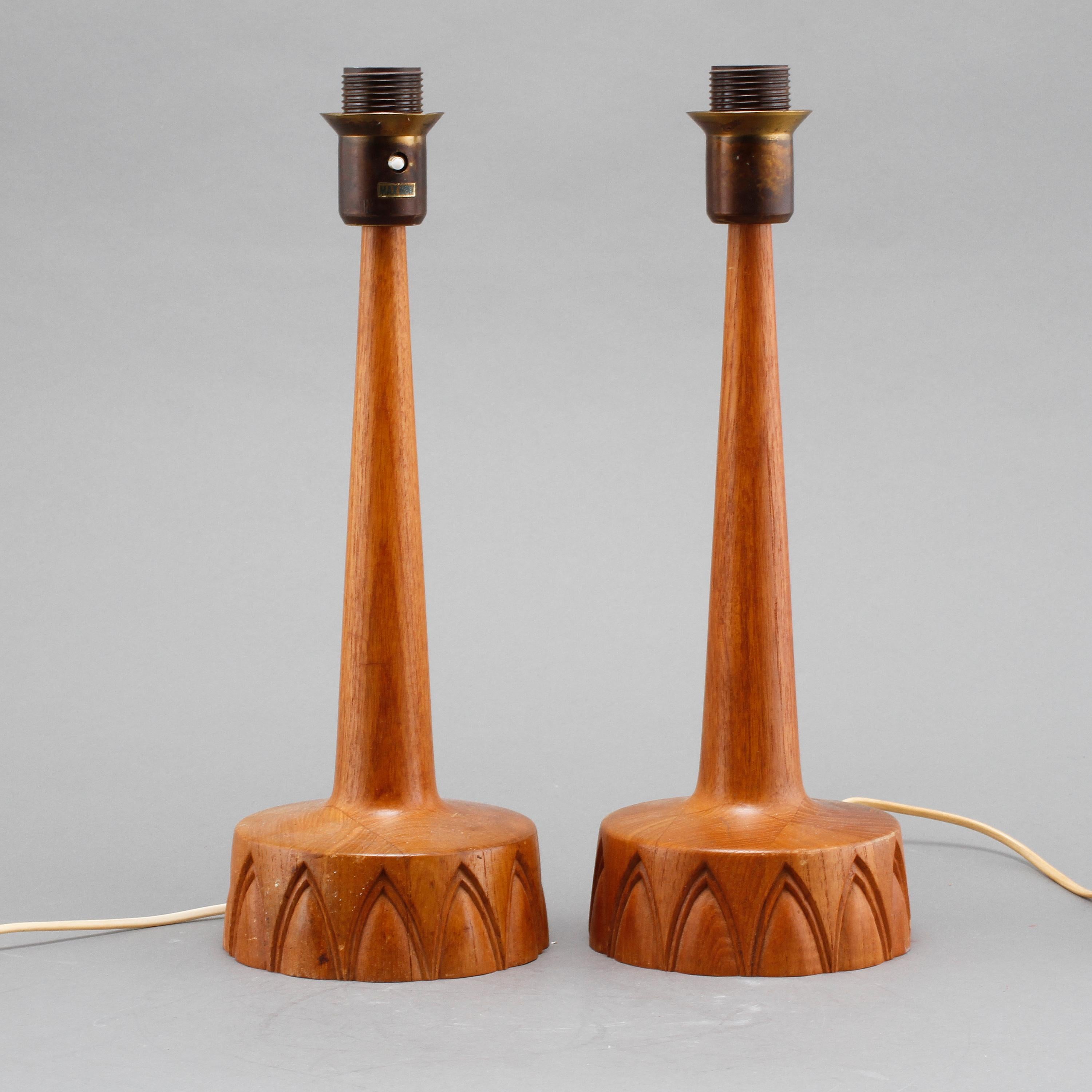 Swedish Sculpted Teak Table Lamps for Ab Stilarmatur Tranas, Sweden, 1960 For Sale