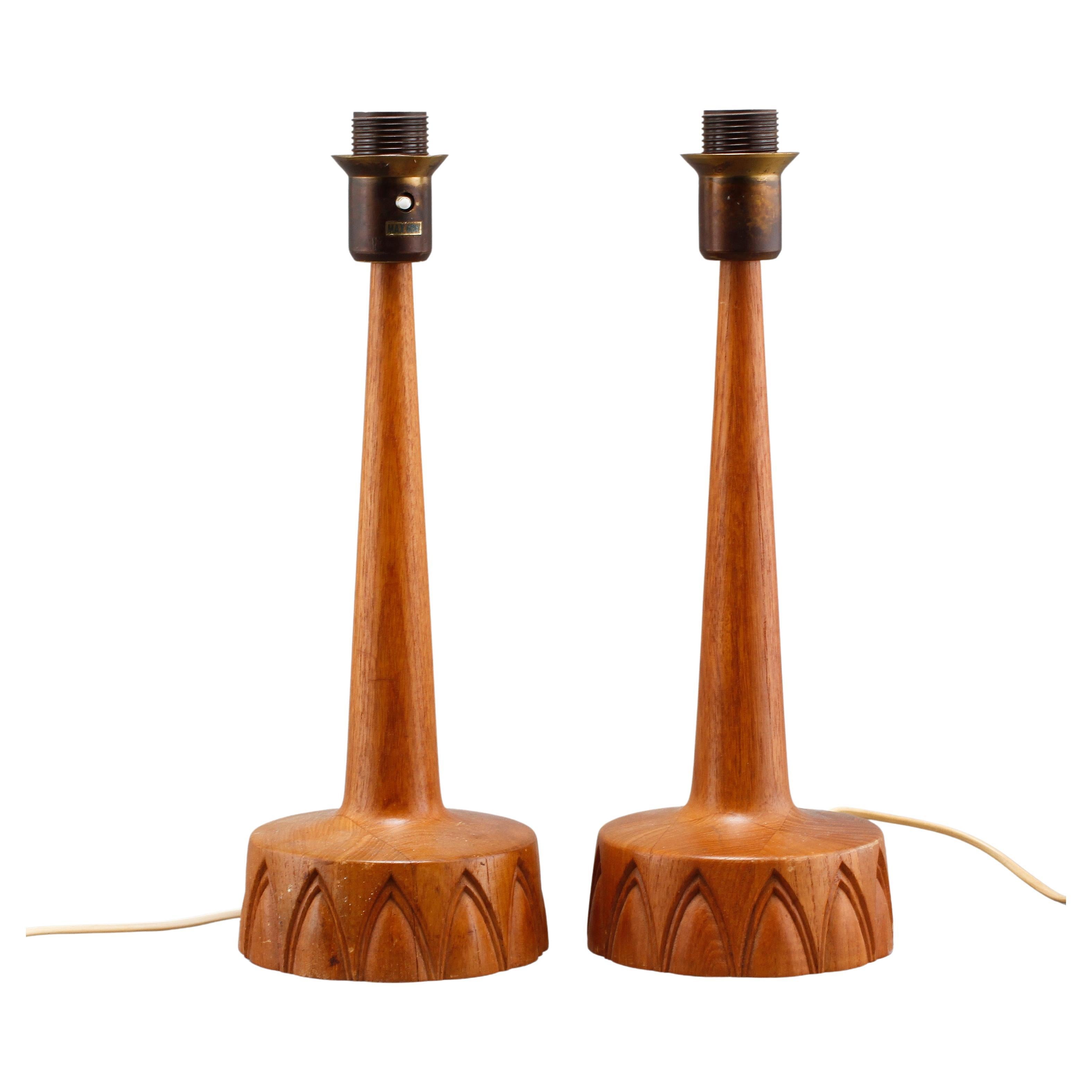 Sculpted Teak Table Lamps for Ab Stilarmatur Tranas, Sweden, 1960 For Sale