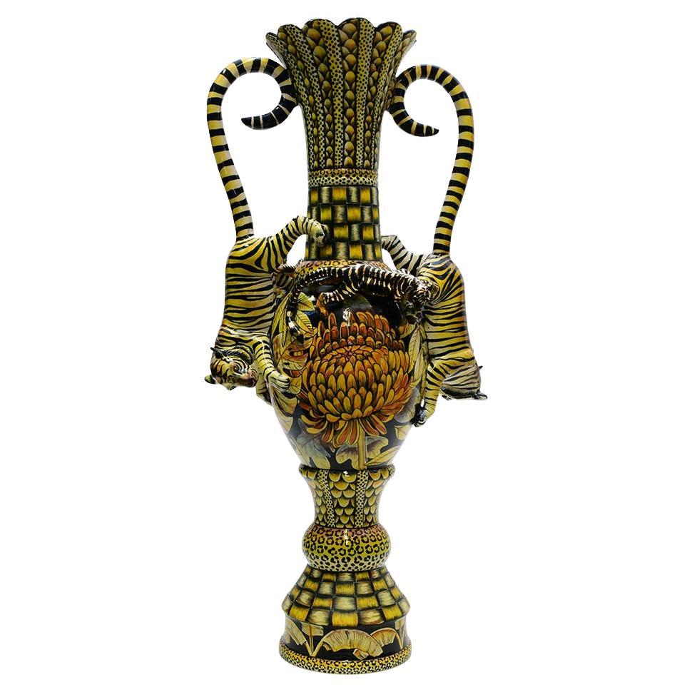 Jarrón esculpido Tigre, Hand Made en Sudáfrica