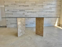 Sculpted Travertine Base Dining Table