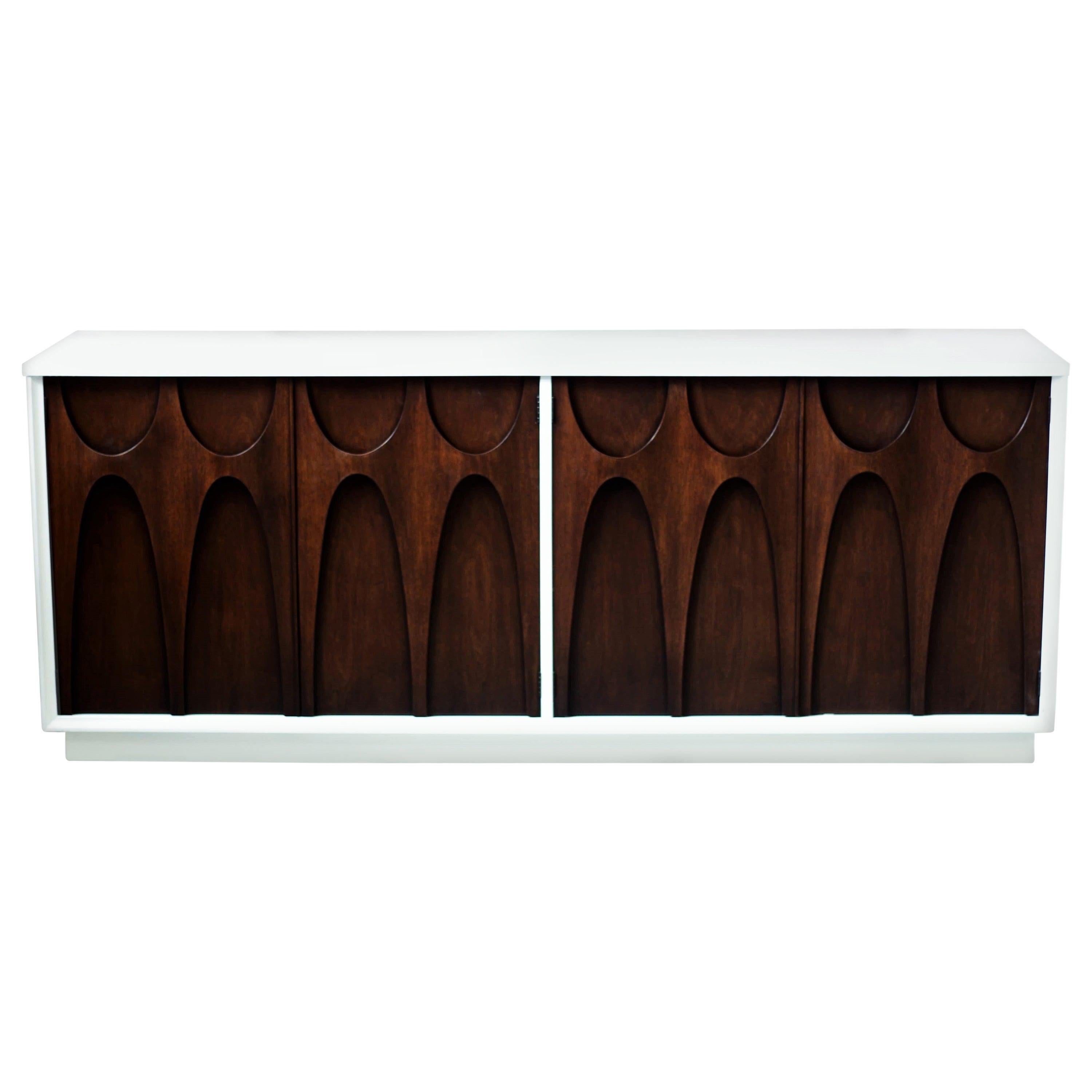 Sculpted Two-Toned Brasilia Walnut Credenza by Broyhill