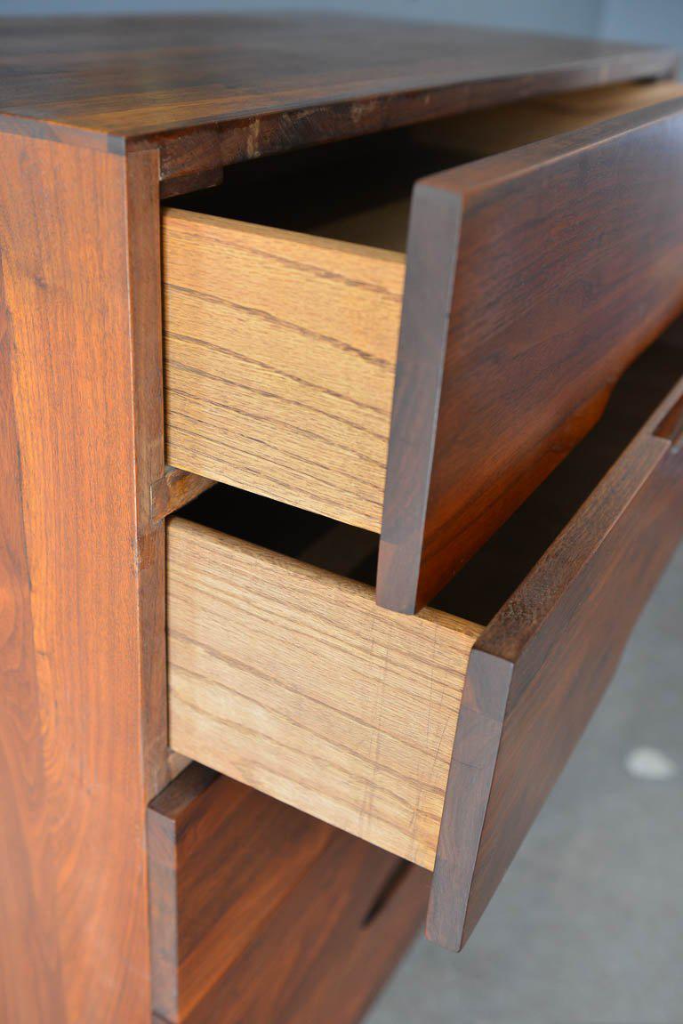 Mid-20th Century Sculpted Walnut 5-Drawer Chest or Highboy, circa 1965