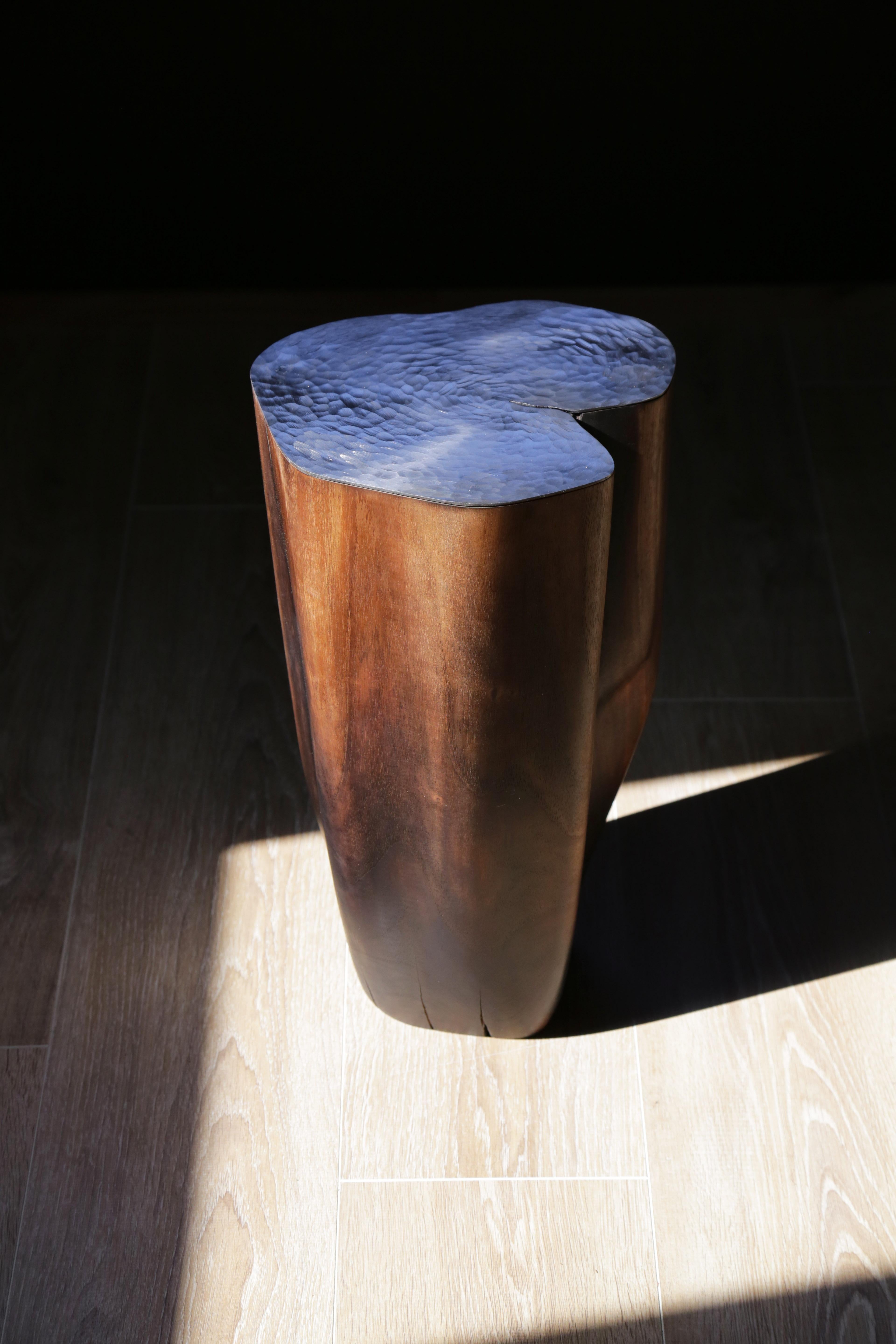 Sculpted Walnut and Steel Side Table by Jules Lobgeois In New Condition In Geneve, CH