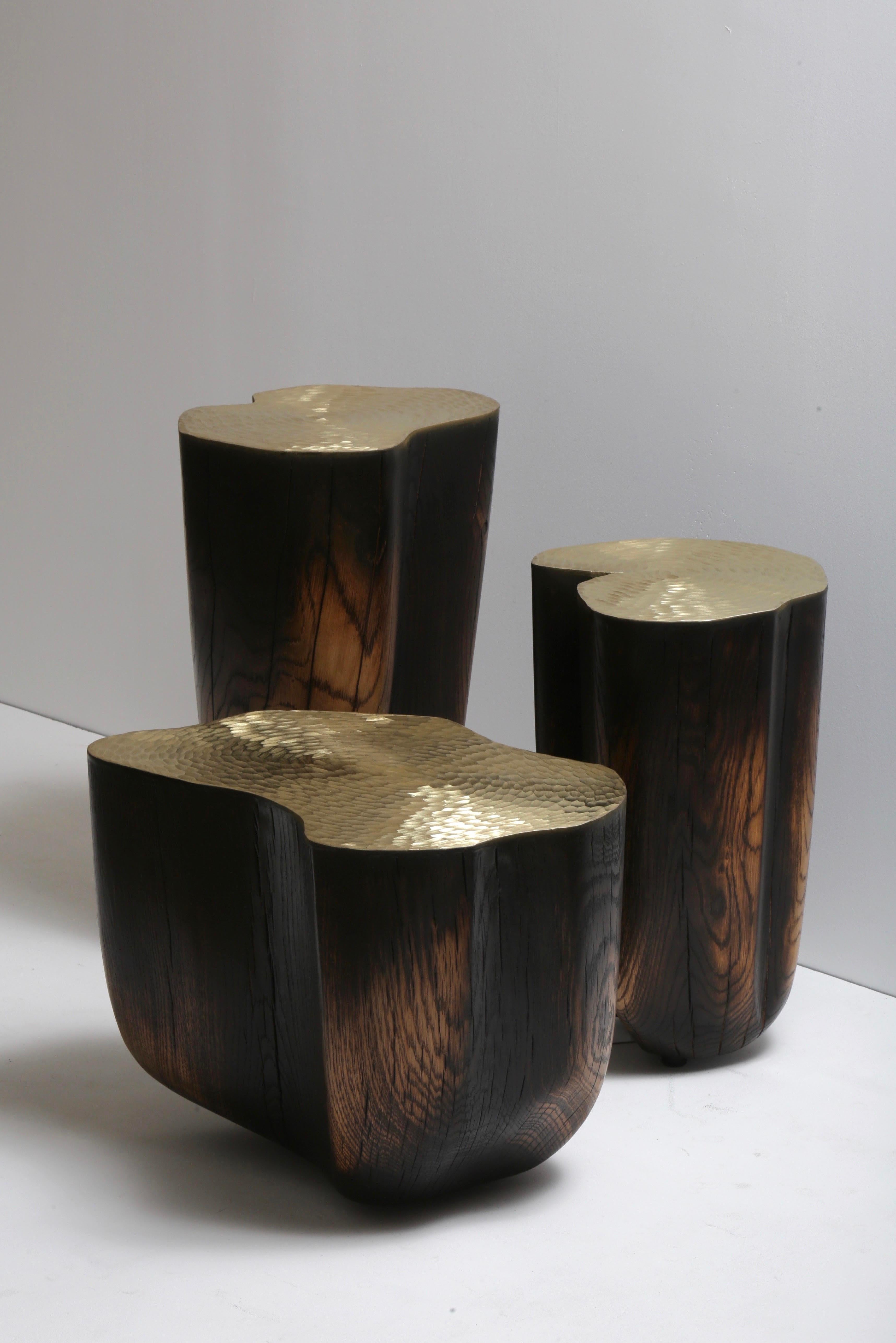 Contemporary Sculpted Walnut and Steel Side Table by Jules Lobgeois