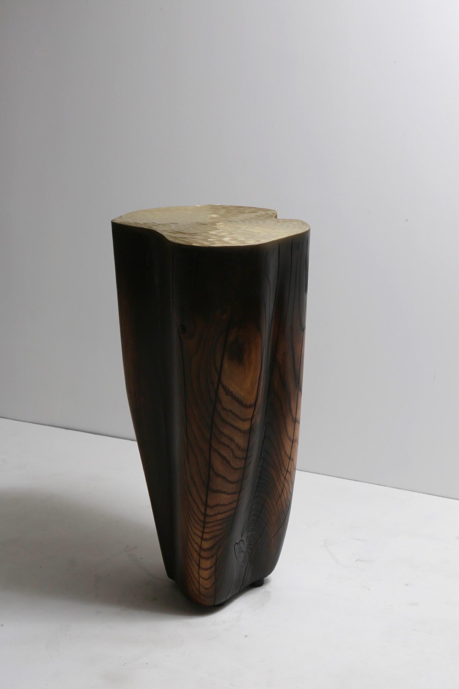 Sculpted Walnut and Steel Side Table by Jules Lobgeois 1