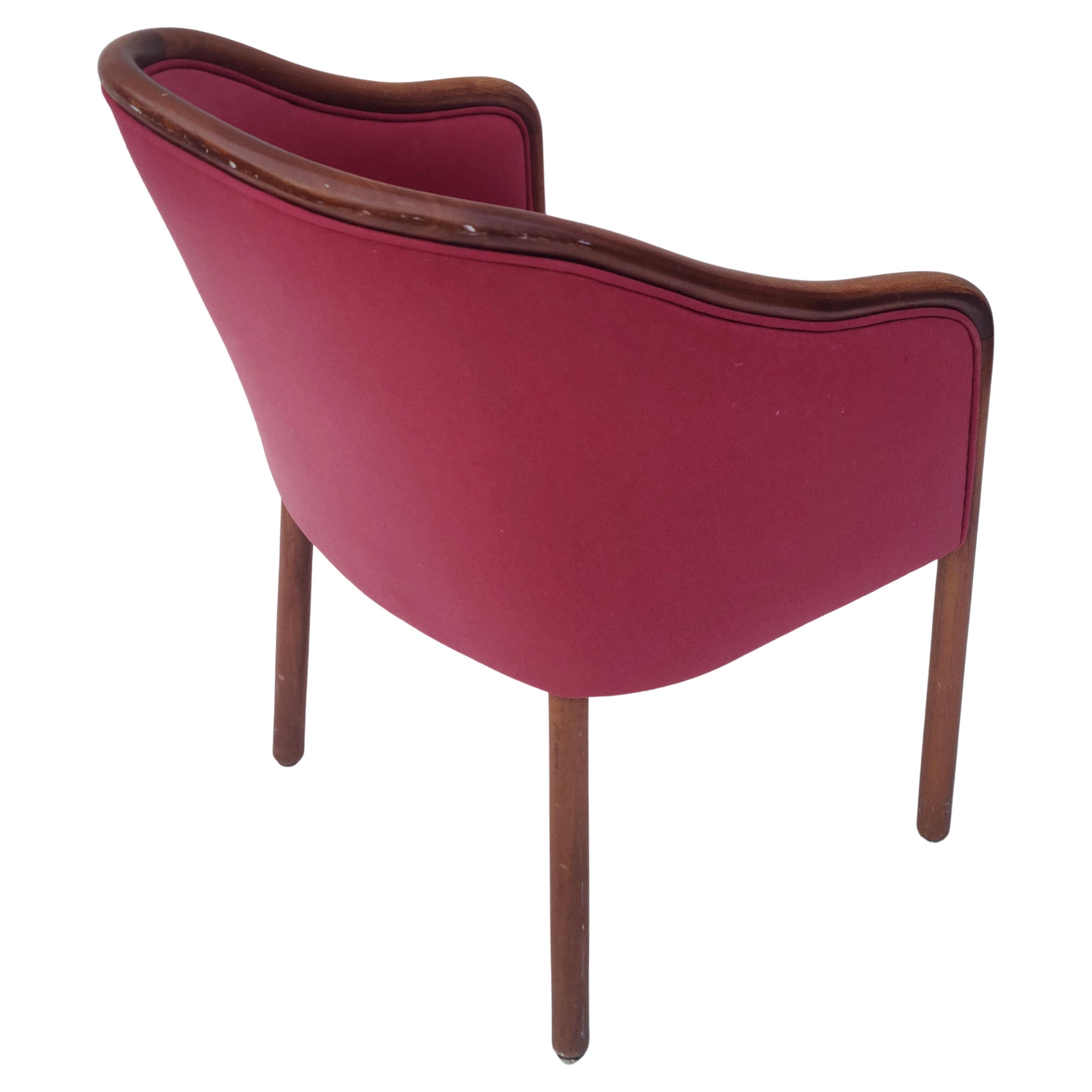 Please feel free to reach out for accurate shipping to your location.

Sculpted Walnut Armchair.
Designed by Ward Bennett for Brickel Associates.
Rose fabric appears to be original, has tears.
For restoration.
