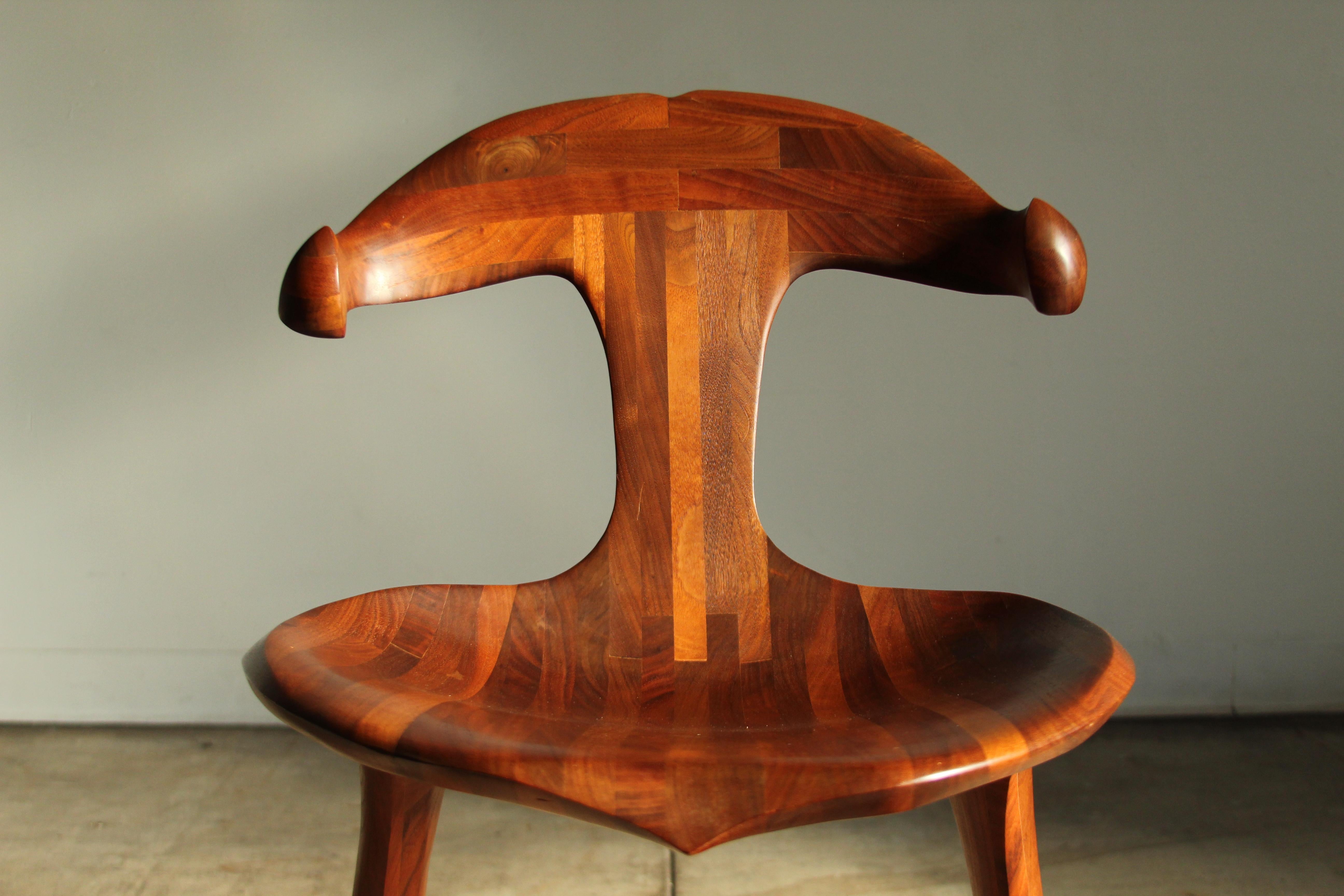 Sculpted Walnut California Studio Craft Chair Attributed to Larry Hunter, 1980 5