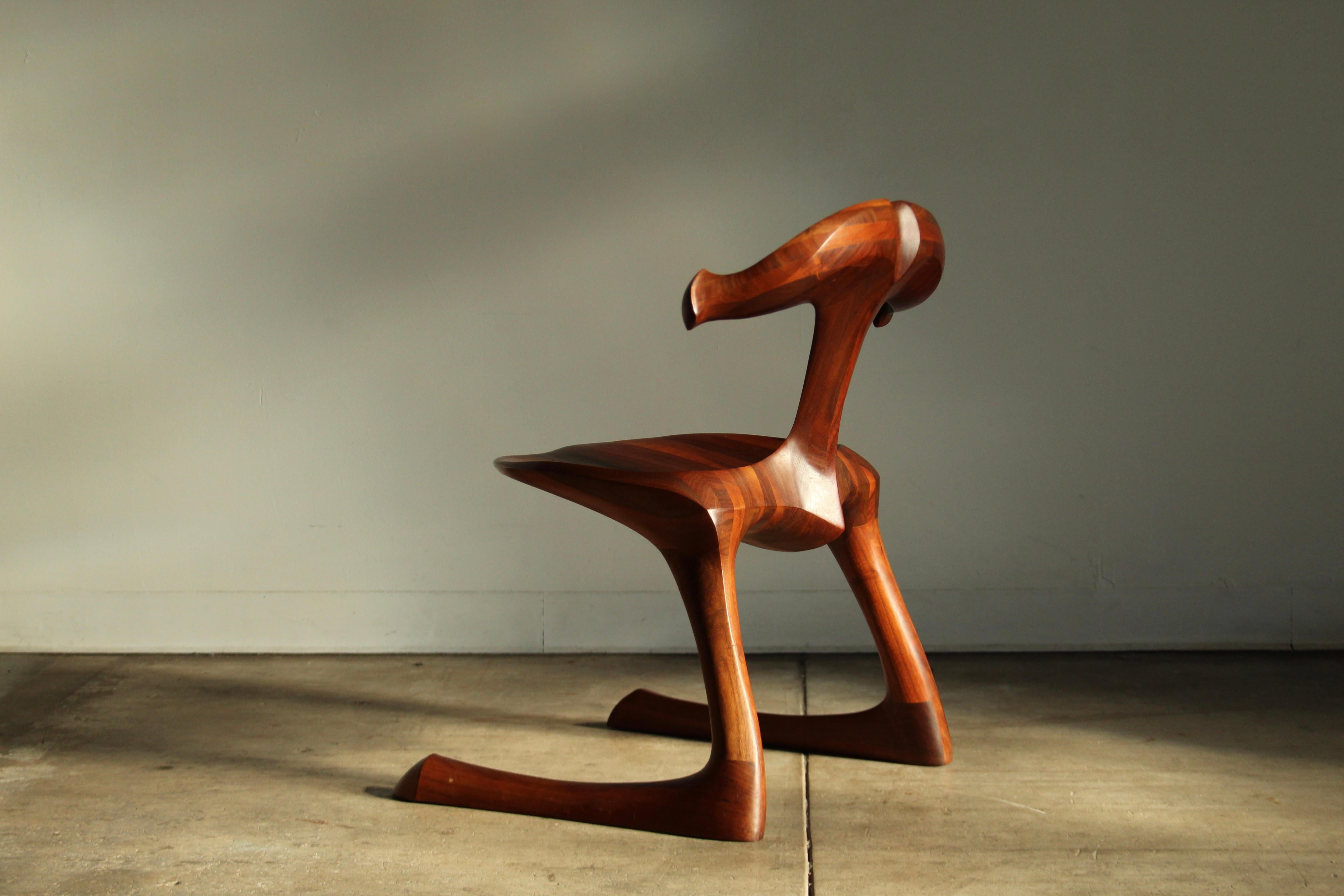 Sculpted Walnut California Studio Craft Chair Attributed to Larry Hunter, 1980 6