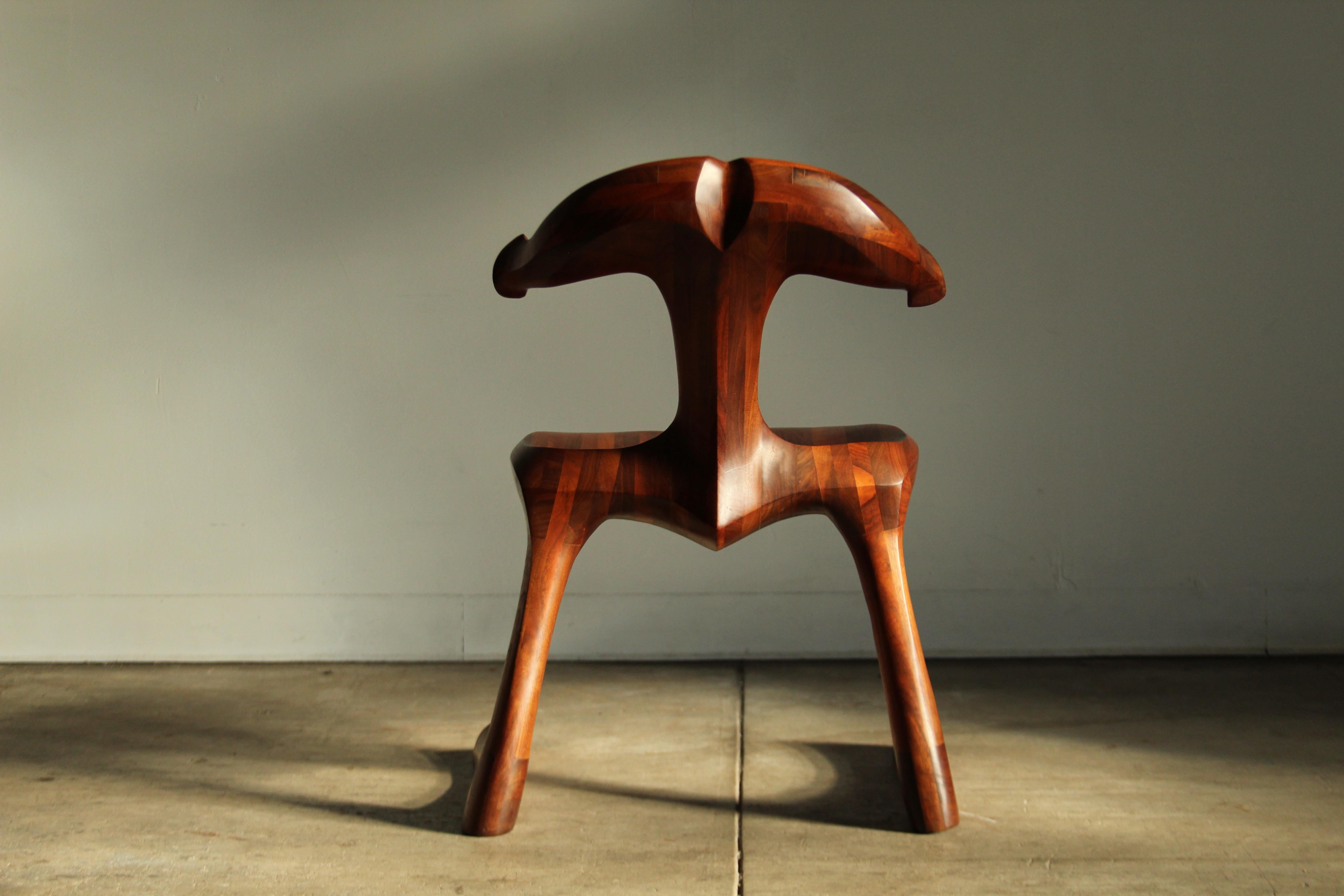 Sculpted Walnut California Studio Craft Chair Attributed to Larry Hunter, 1980 7