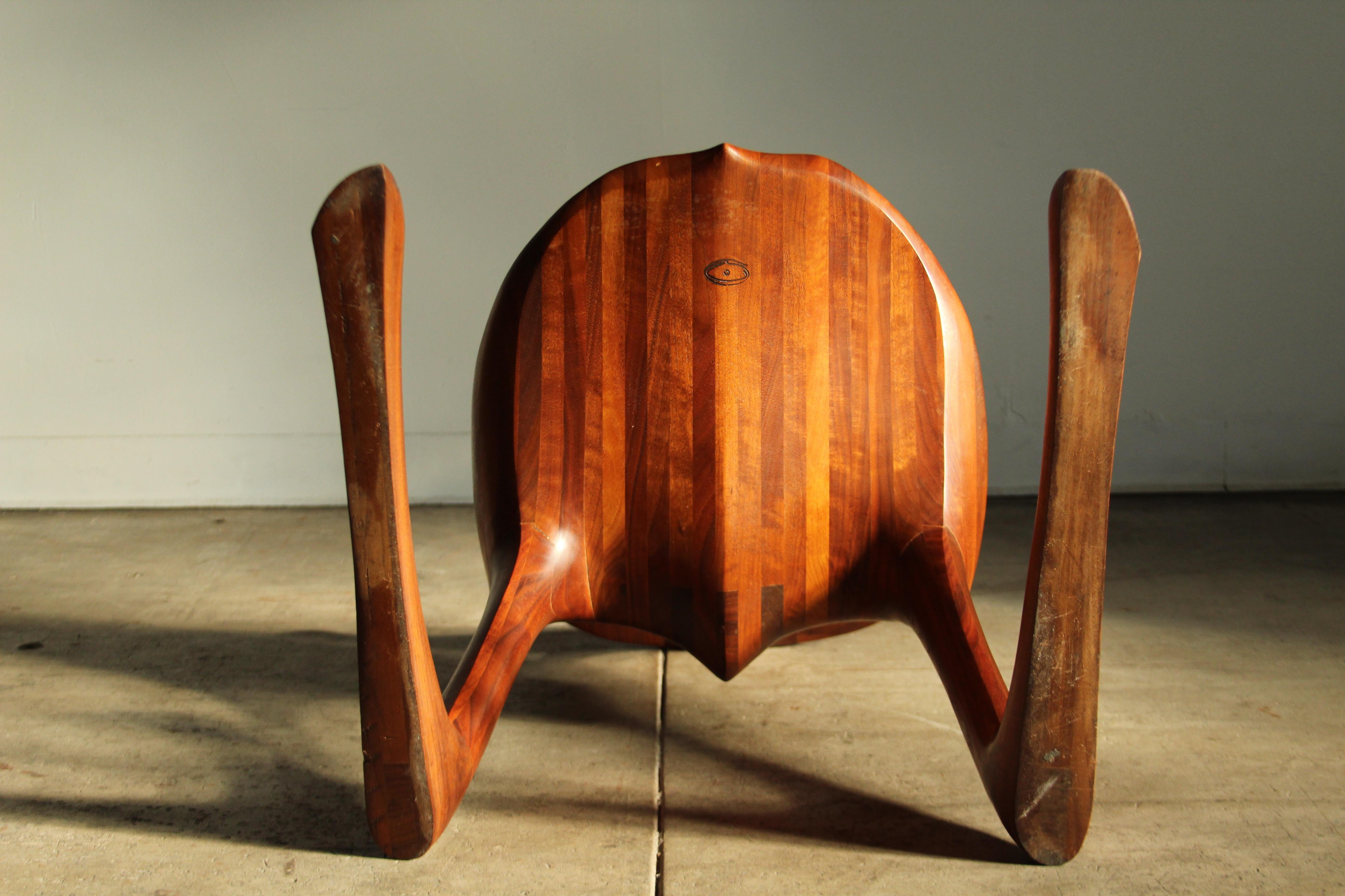 Sculpted Walnut California Studio Craft Chair Attributed to Larry Hunter, 1980 8