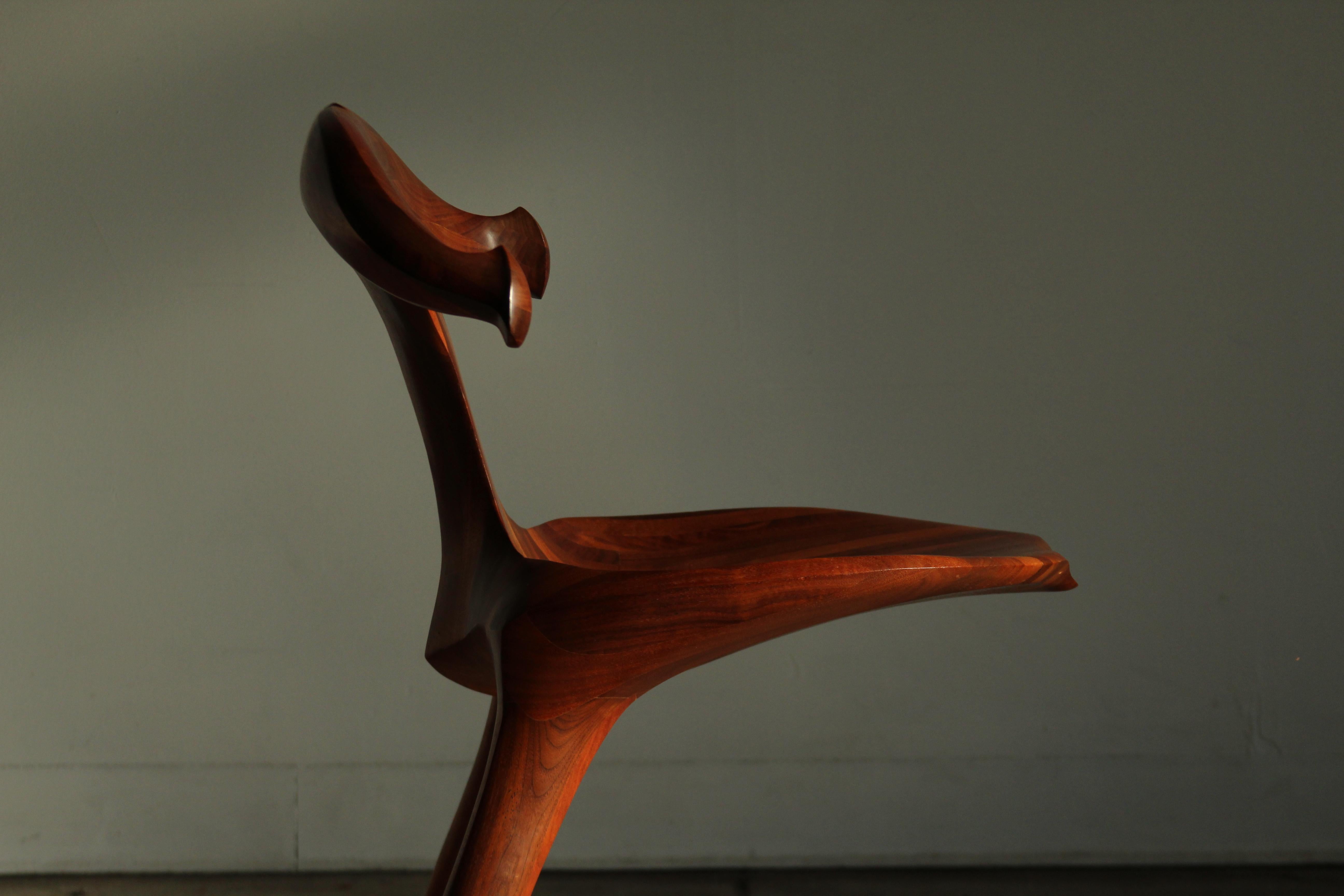 Organic Modern Sculpted Walnut California Studio Craft Chair Attributed to Larry Hunter, 1980