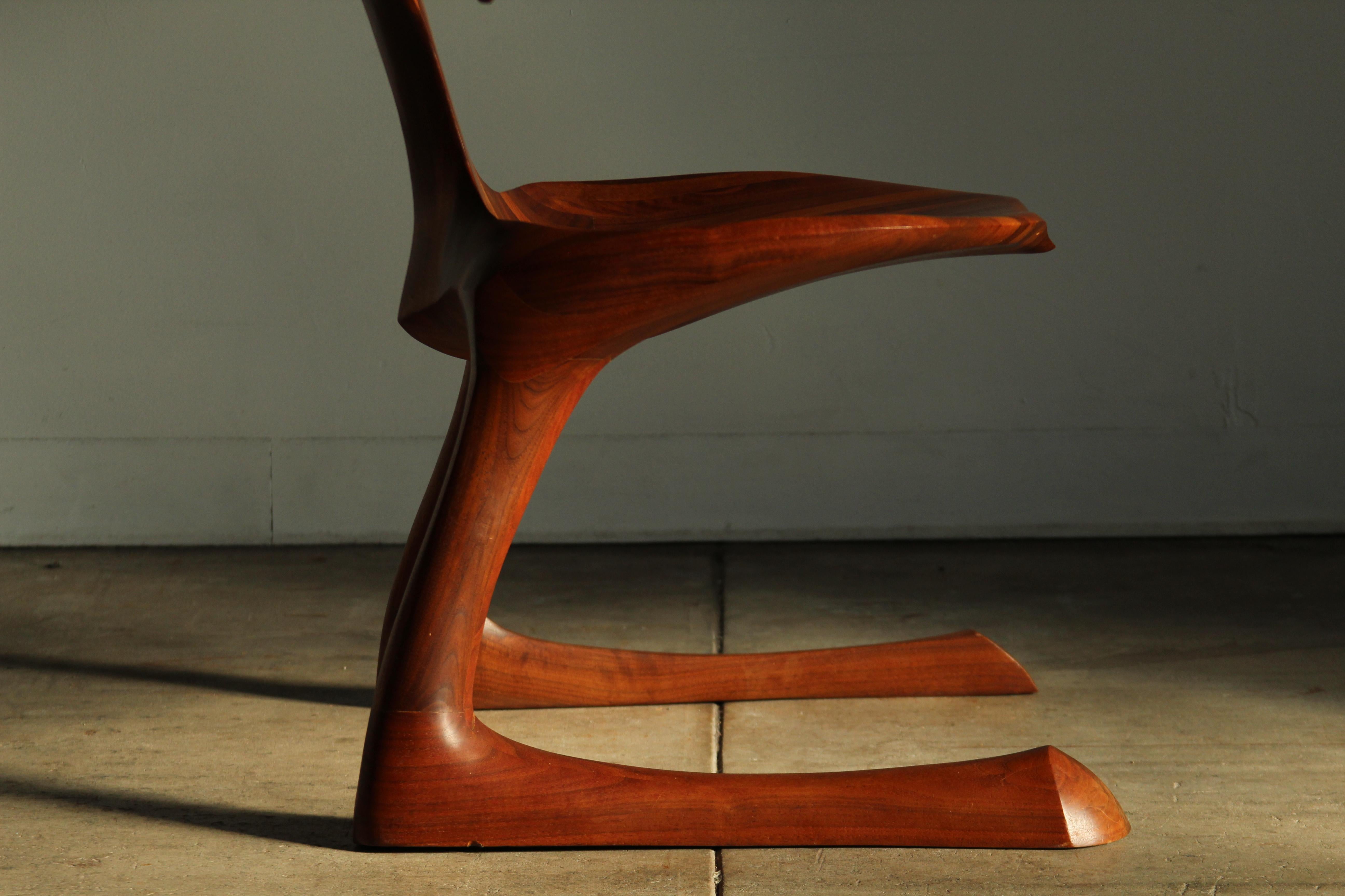 American Sculpted Walnut California Studio Craft Chair Attributed to Larry Hunter, 1980