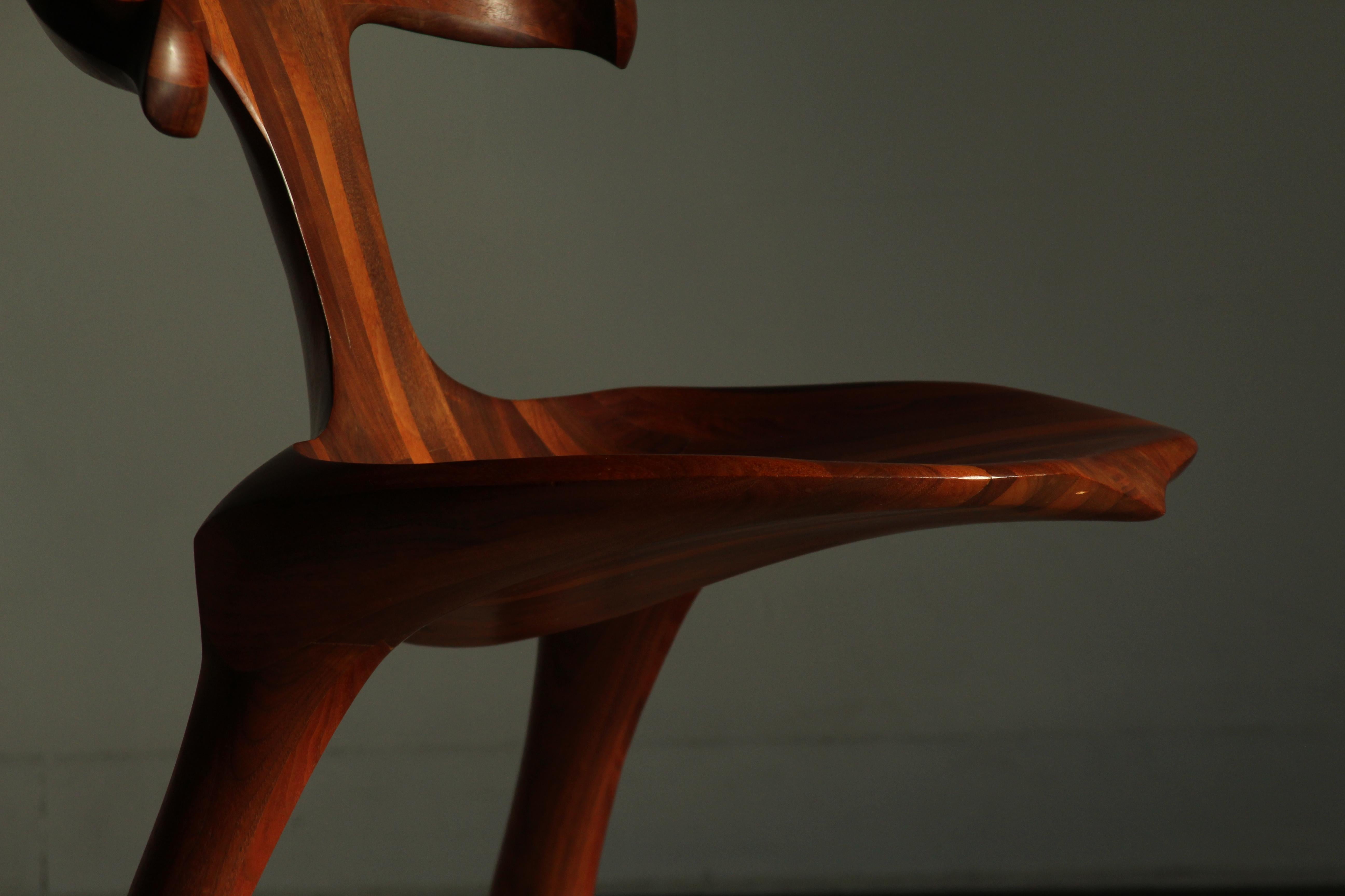 20th Century Sculpted Walnut California Studio Craft Chair Attributed to Larry Hunter, 1980