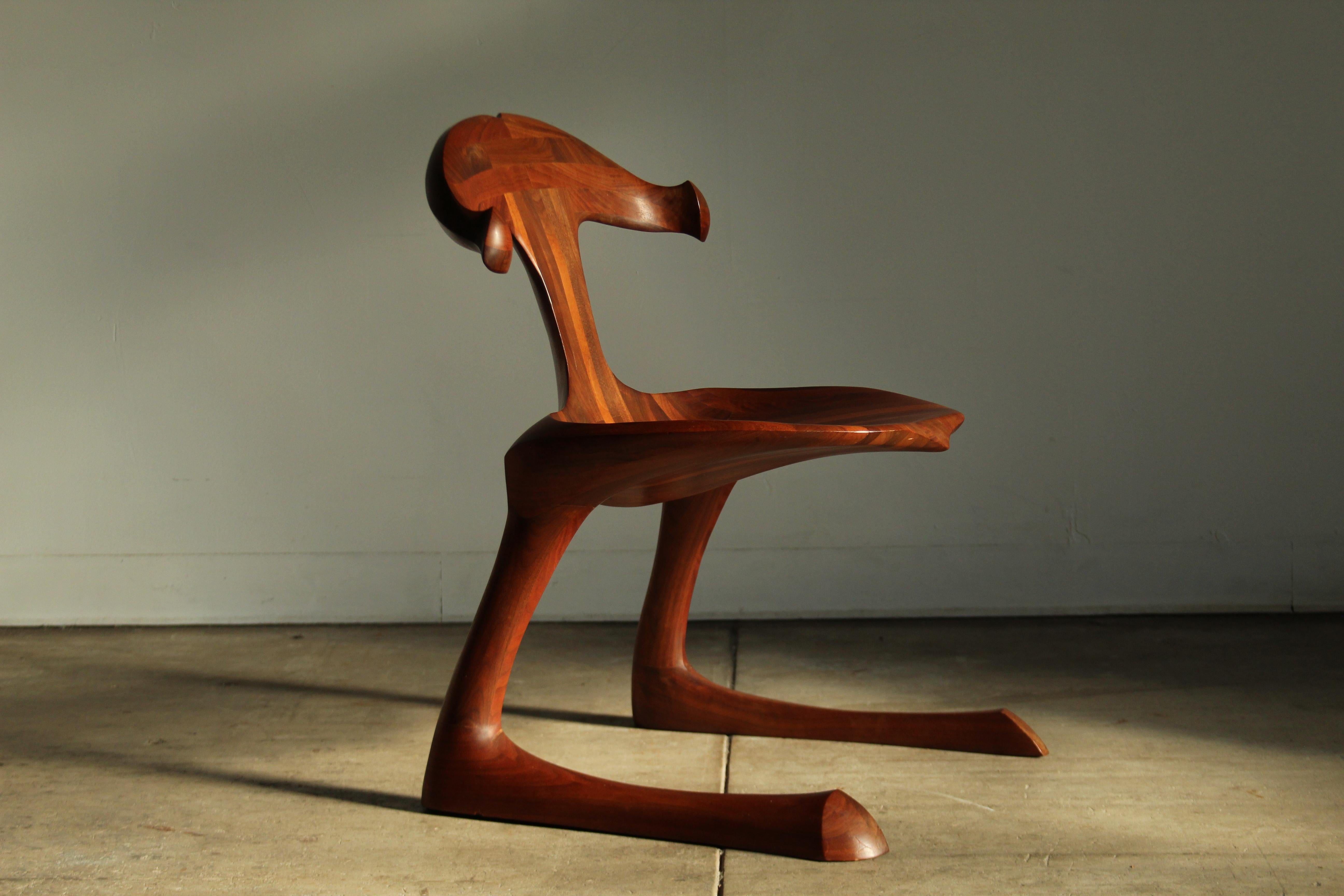 Sculpted Walnut California Studio Craft Chair Attributed to Larry Hunter, 1980 1