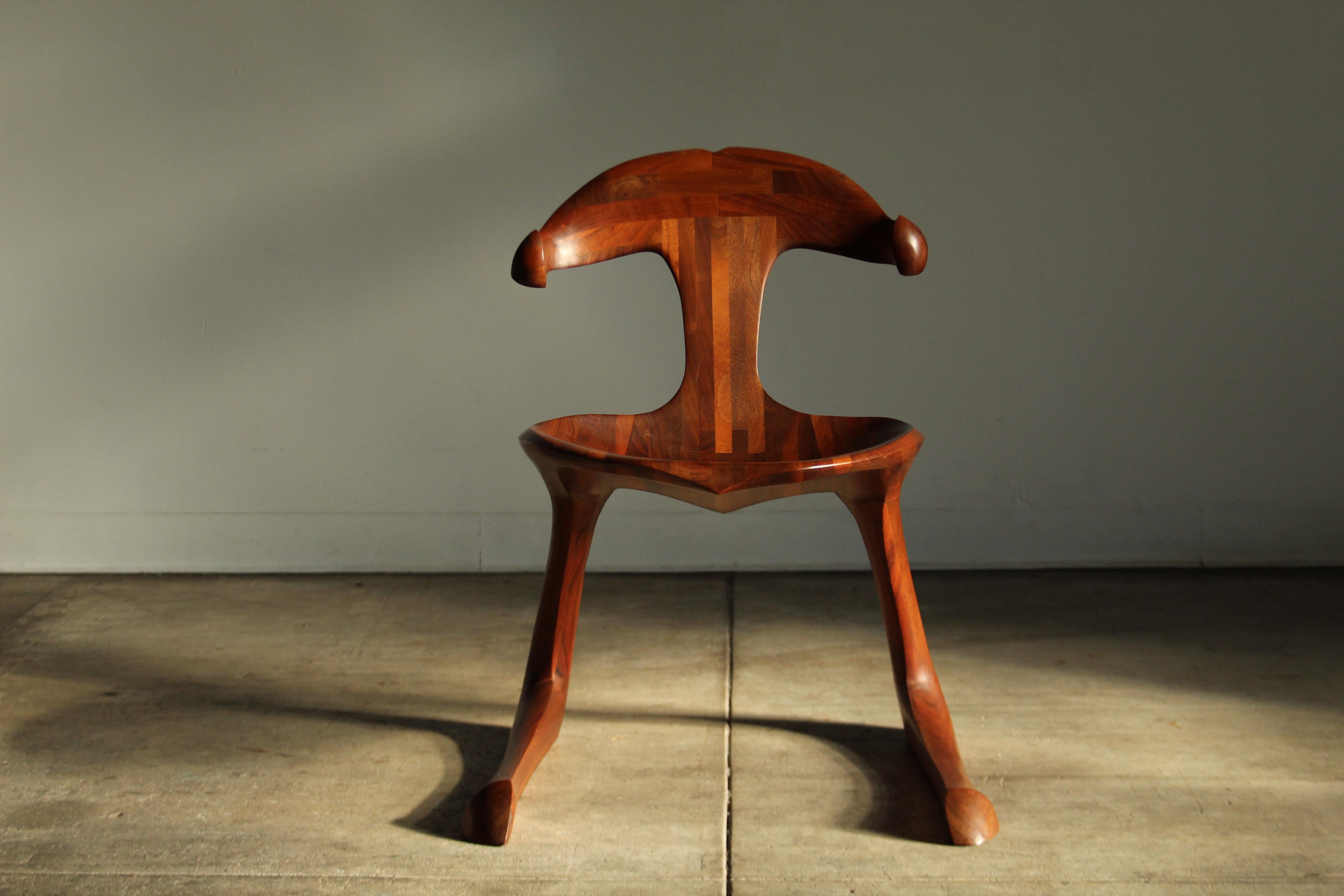 Sculpted Walnut California Studio Craft Chair Attributed to Larry Hunter, 1980 2