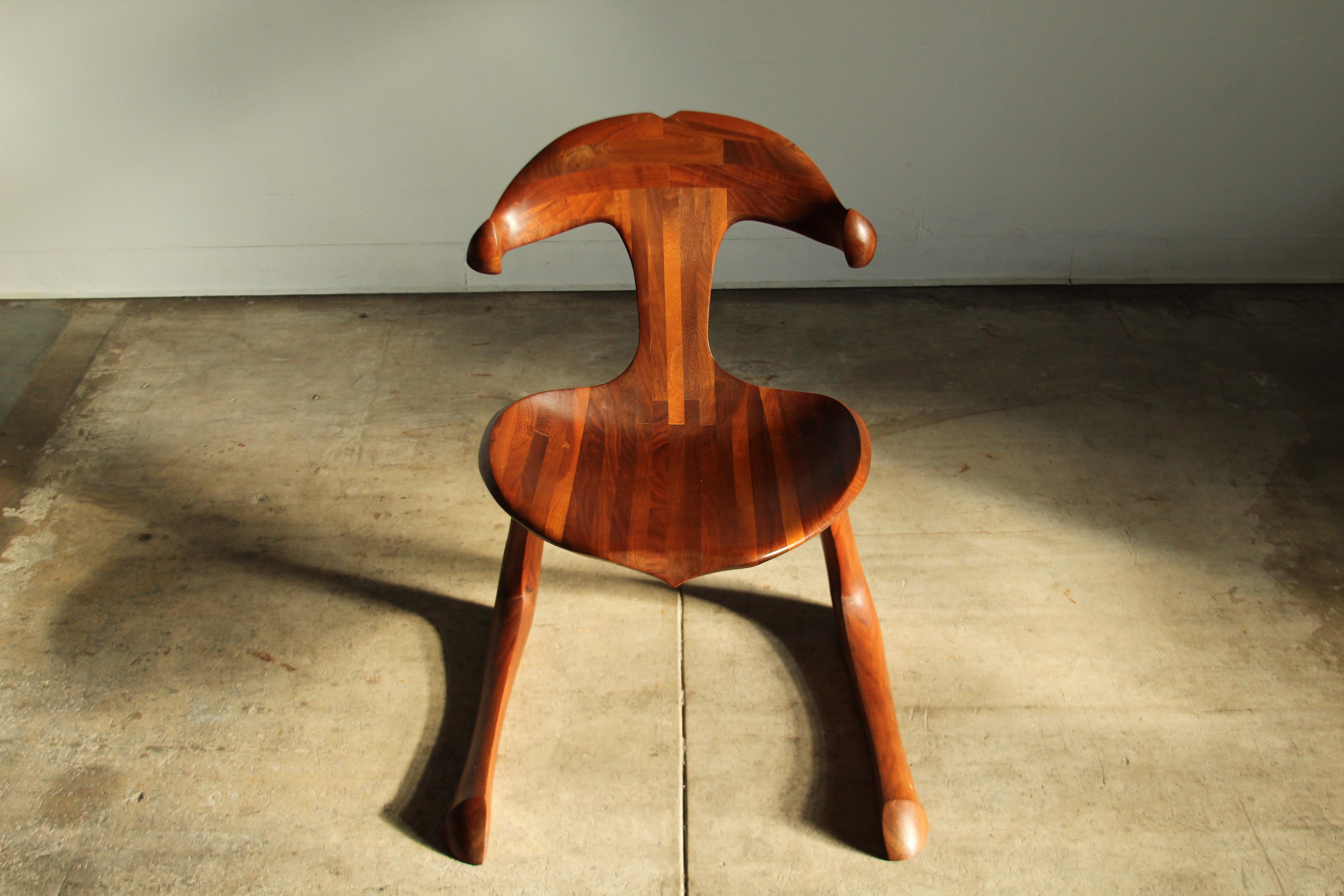 Sculpted Walnut California Studio Craft Chair Attributed to Larry Hunter, 1980 3