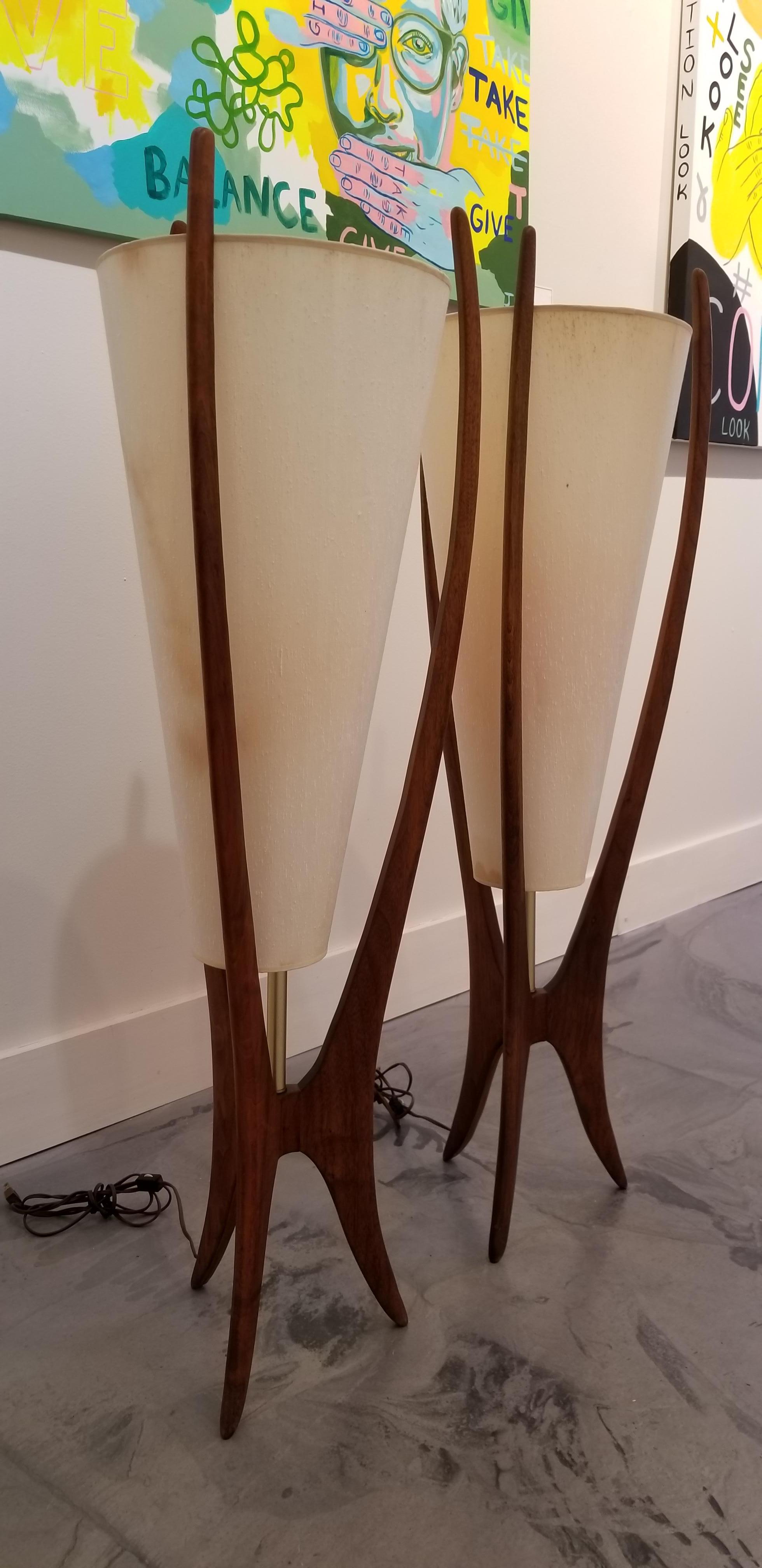 American Sculpted Walnut Lamps a Pair