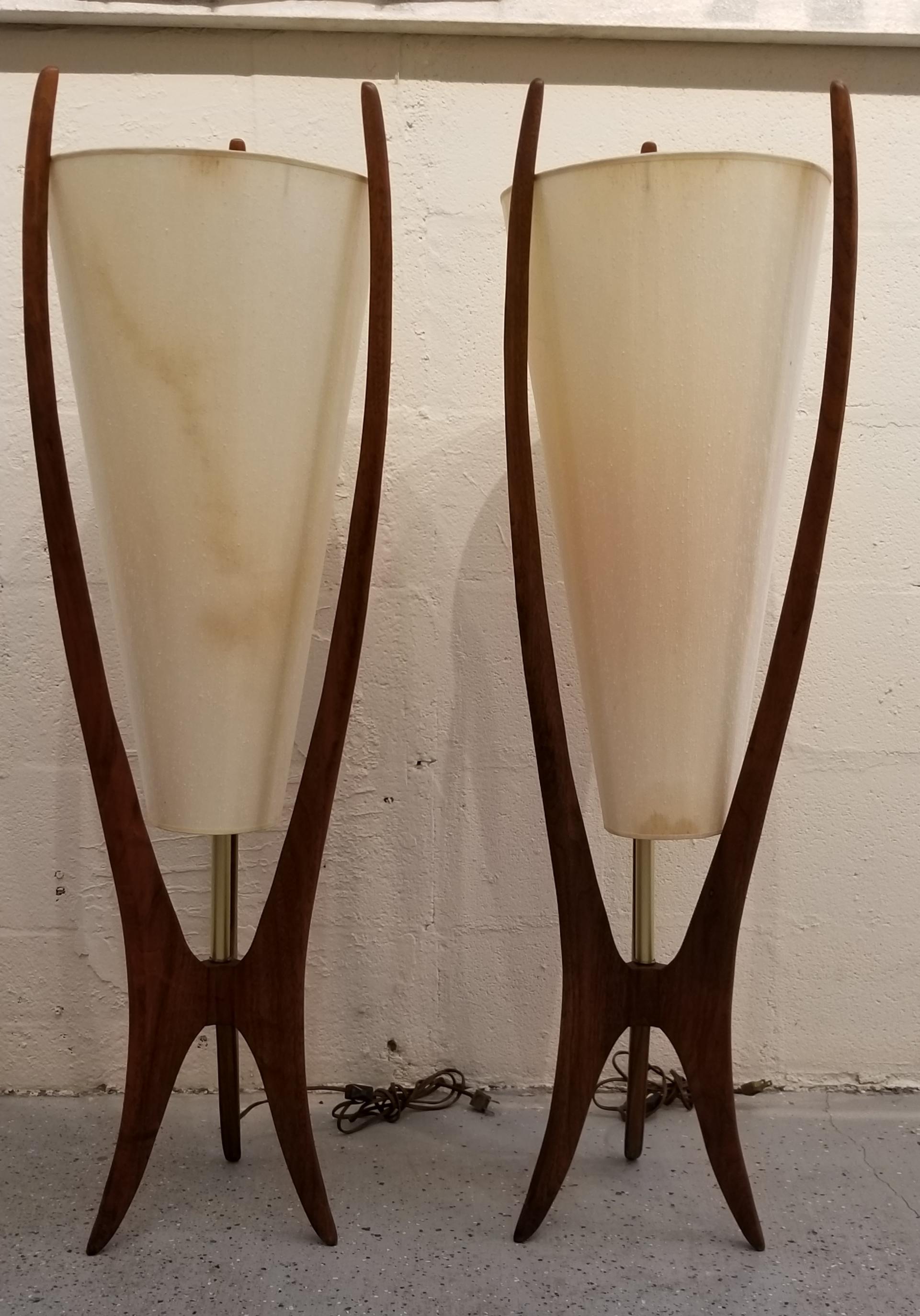 Sculpted Walnut Lamps a Pair 2