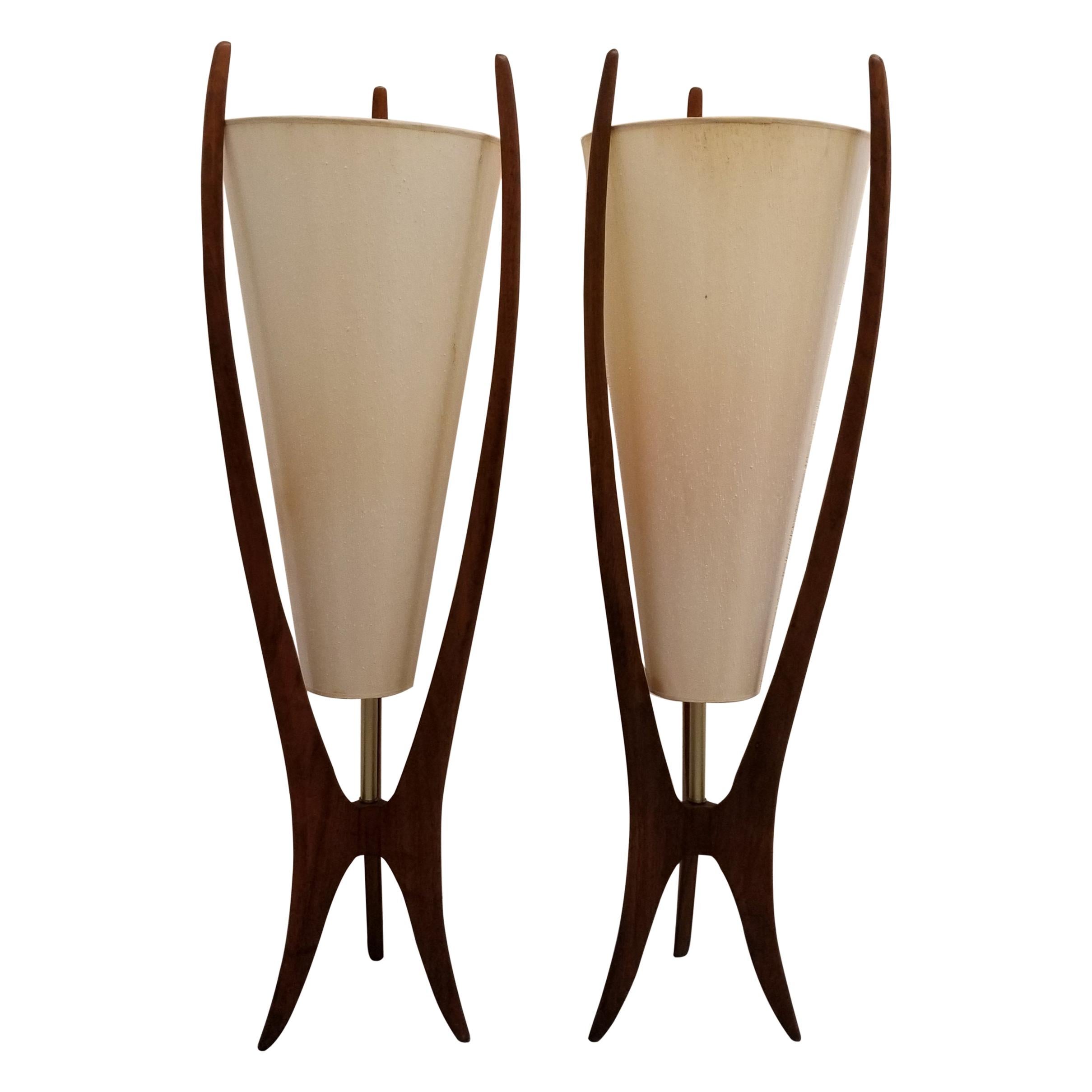 Sculpted Walnut Lamps a Pair