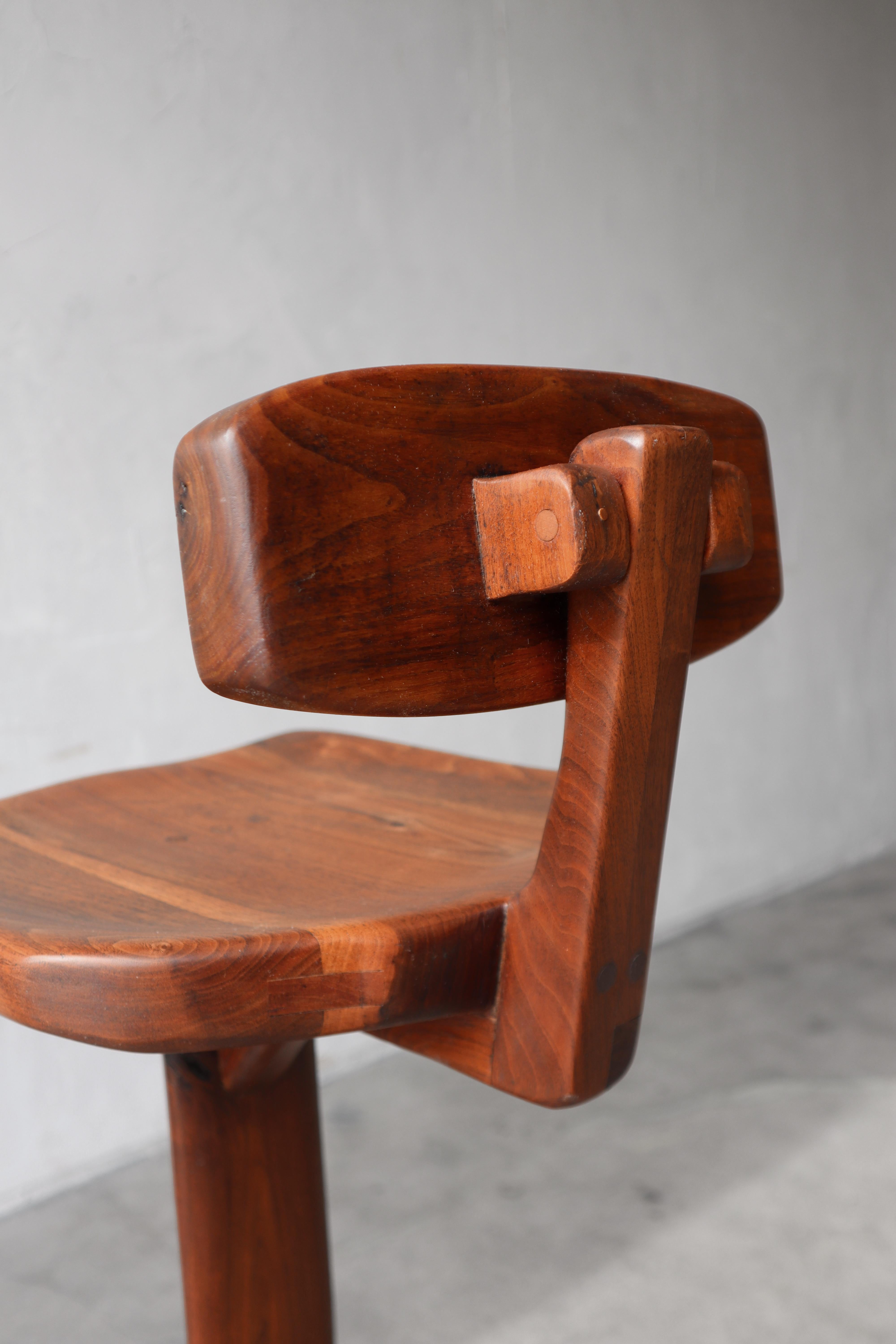 Sculpted Walnut Studio Craft Drafting Stool, Signed 1978 For Sale 5