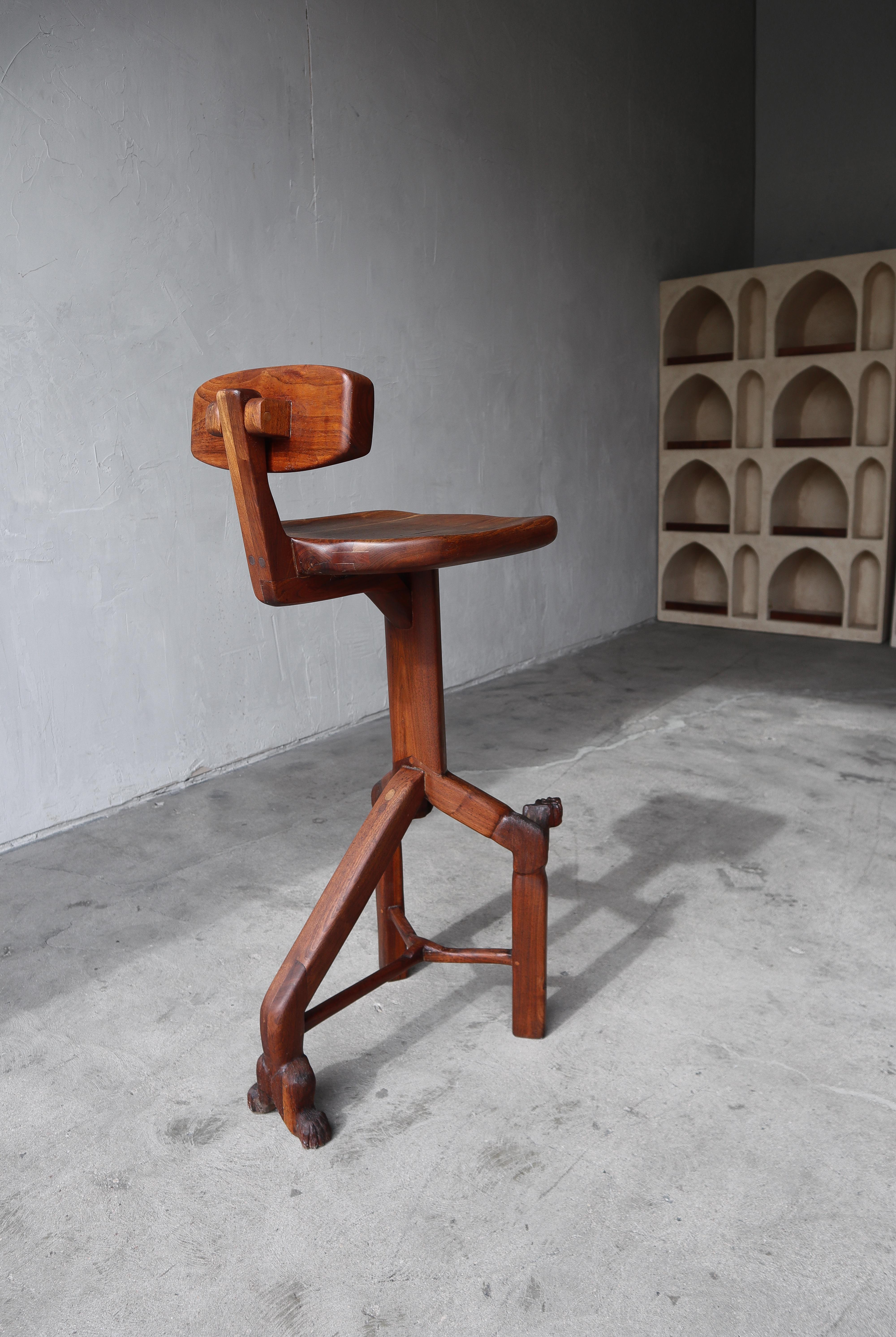 Sculpted Walnut Studio Craft Drafting Stool, Signed 1978 For Sale 2