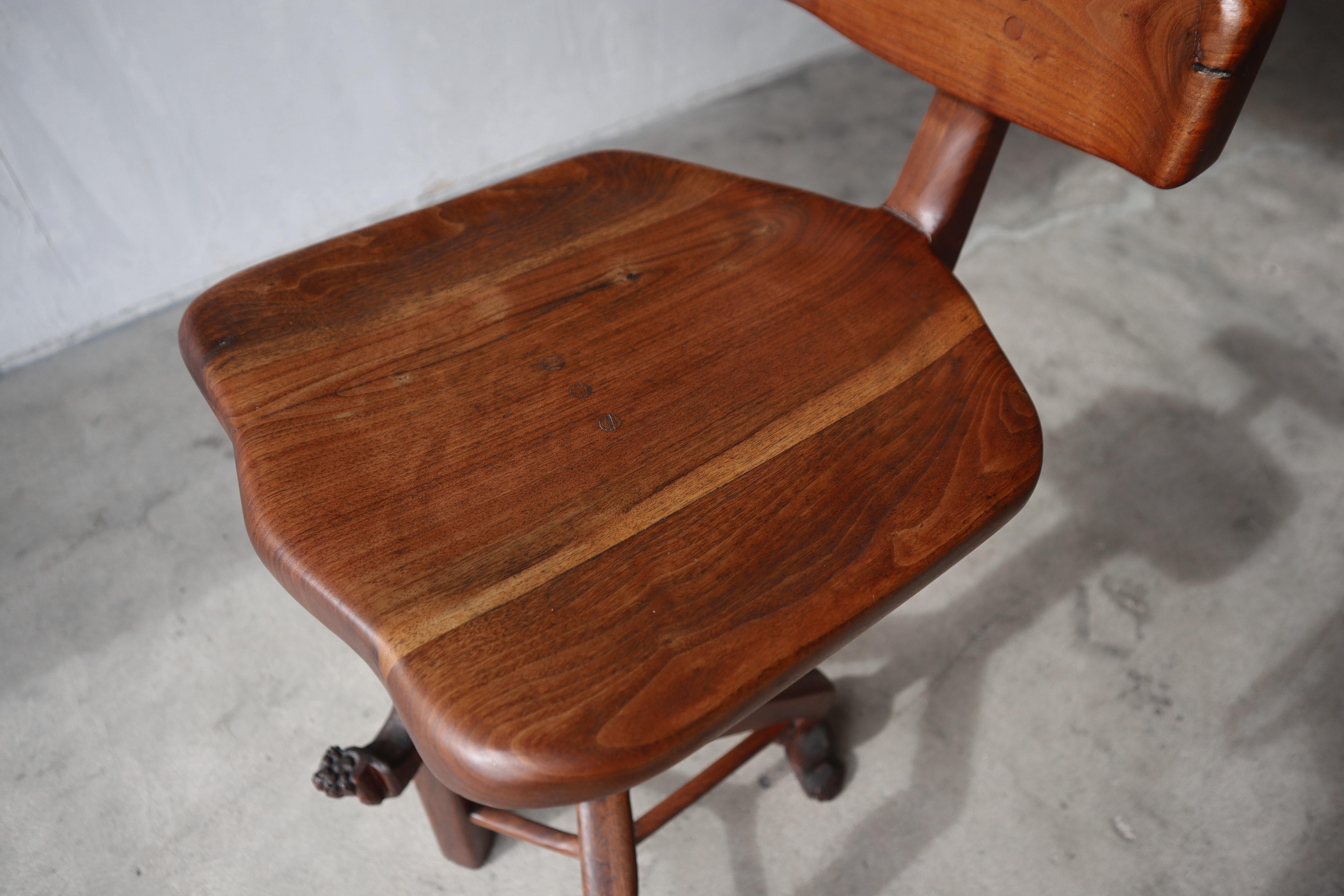 Sculpted Walnut Studio Craft Drafting Stool, Signed 1978 For Sale 4