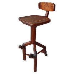 Sculpted Walnut Studio Craft Drafting Stool, Signed 1978