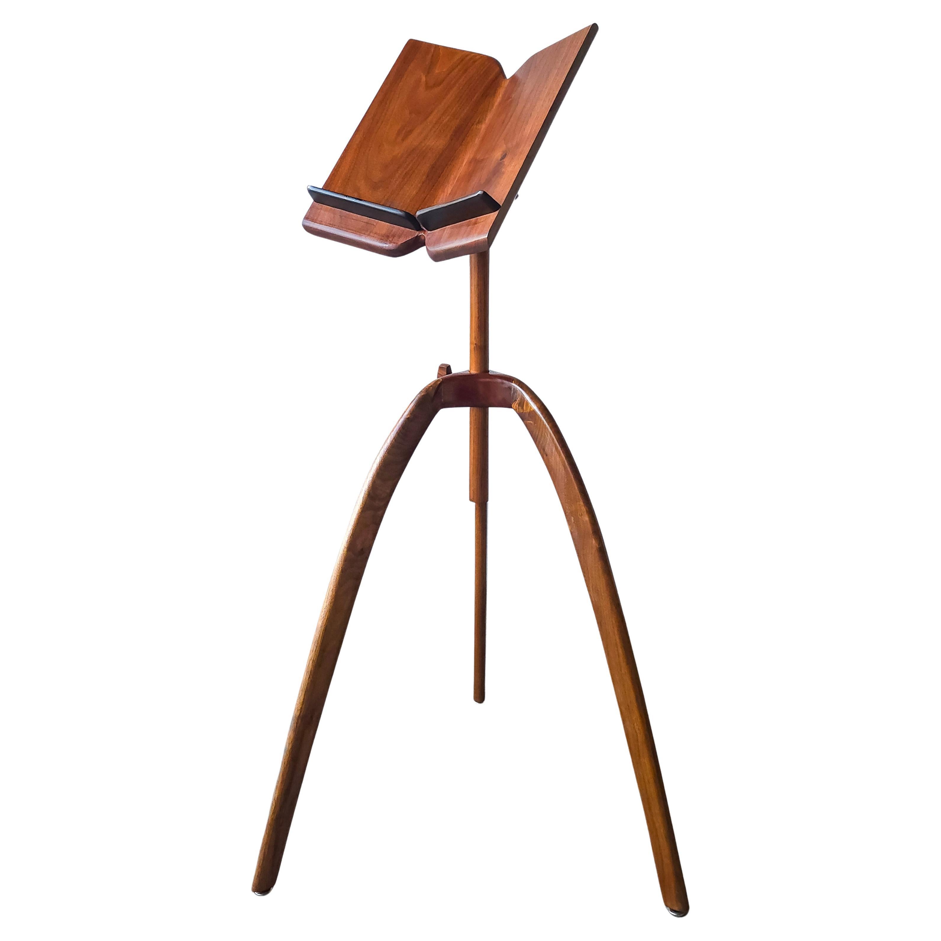 Sculpted Walnut Studio Craft Music Stand, Signed