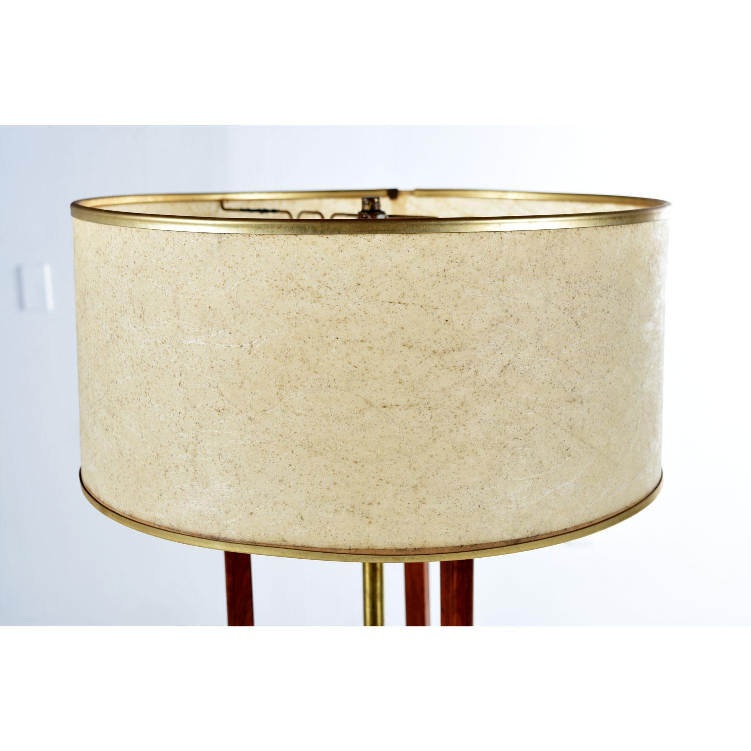 American Sculpted Walnut with Brass Rod Modeline Style Mid-Century Modern Lamp