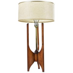 Sculpted Walnut with Brass Rod Modeline Style Mid-Century Modern Lamp