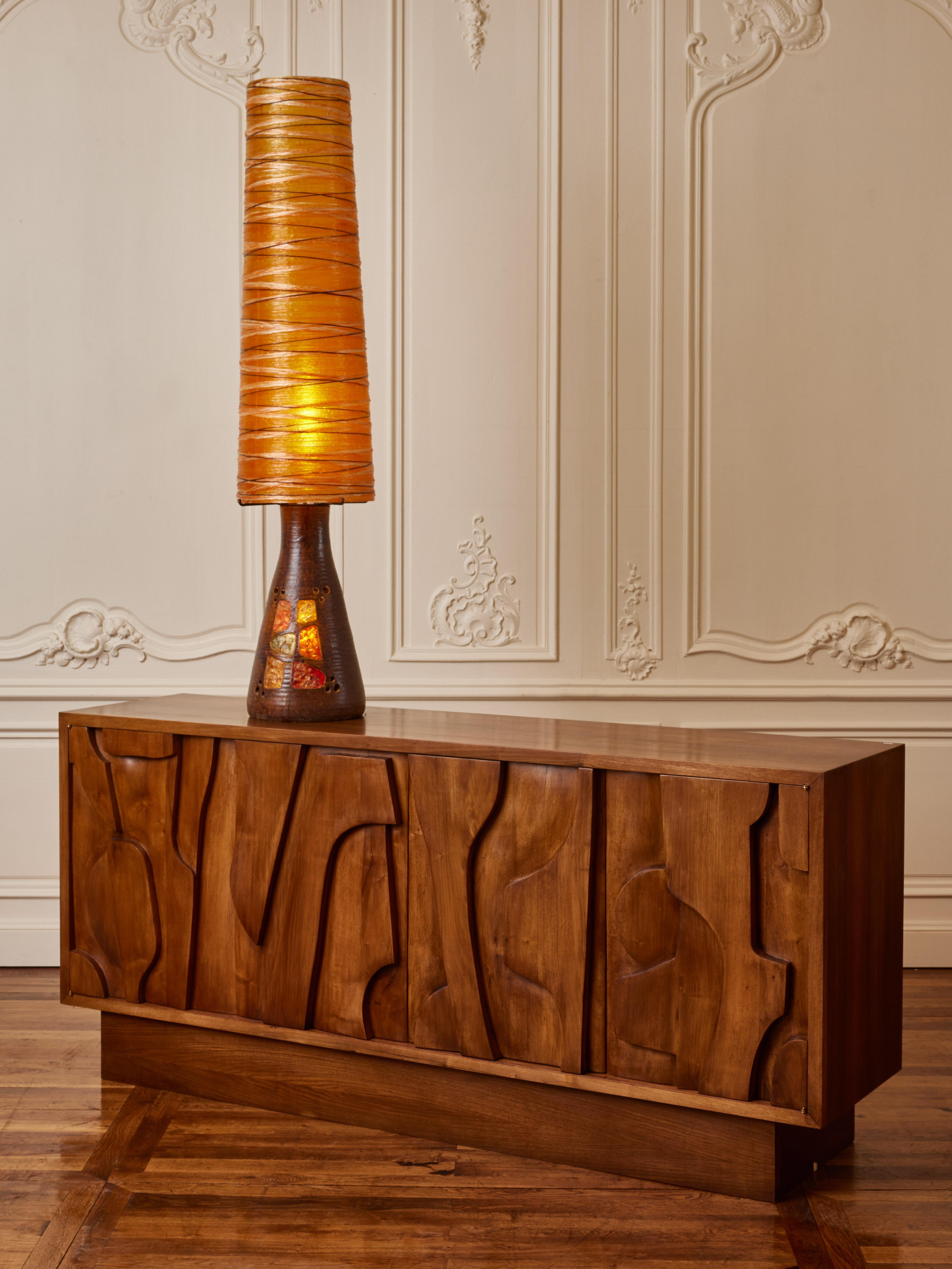 French Sculpted Wood Sideboard by Studio Glustin For Sale