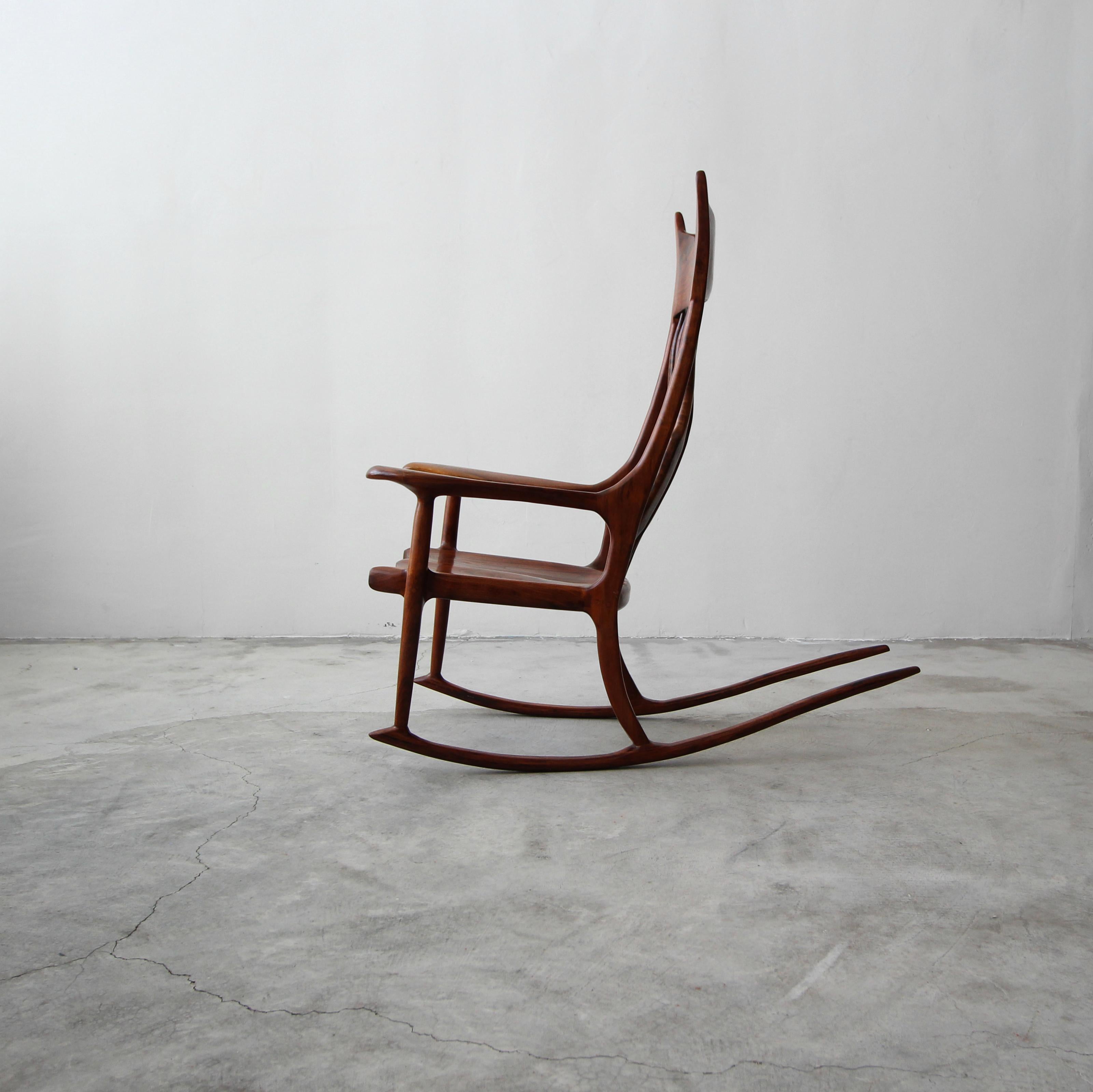 Arts and Crafts Sculpted Wood Studio Rocking Chair after Sam Maloof