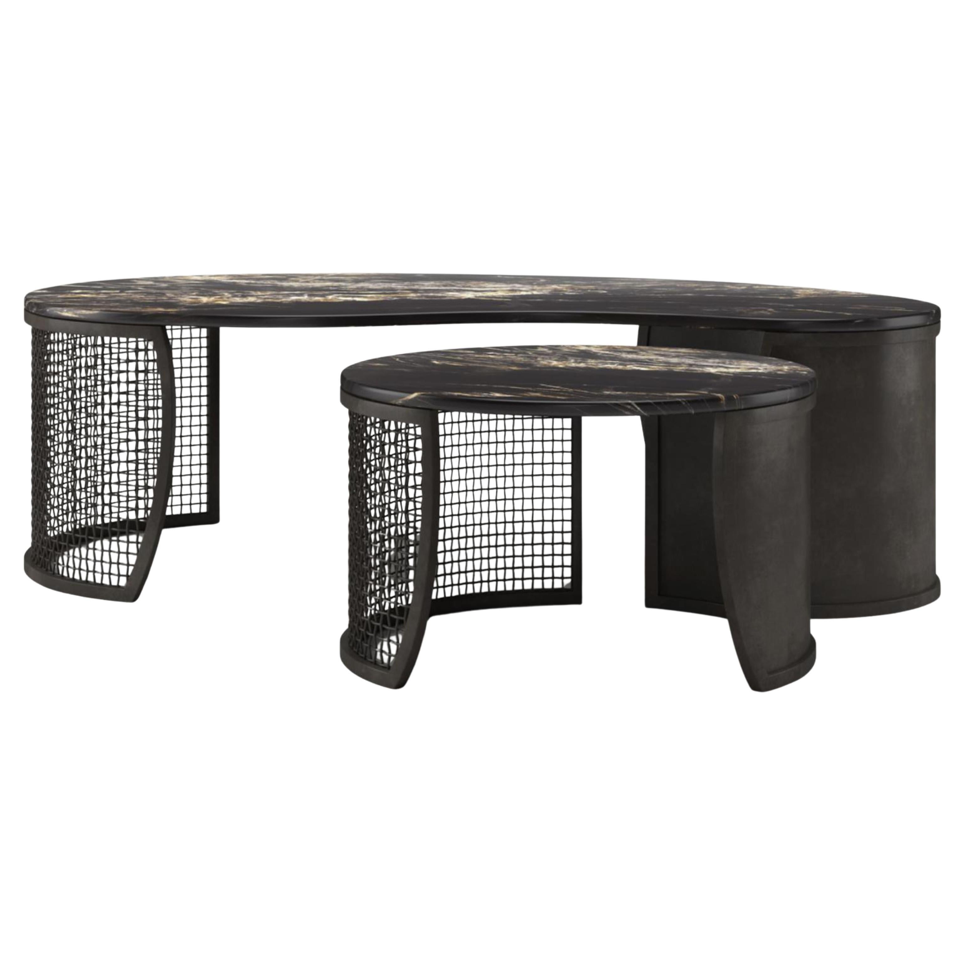 Sculpted Woven Metal and Stone "Entity" Nesting Coffee Table, Parisii Collection For Sale