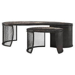 Sculpted Woven Metal and Stone "Entity" Nesting Coffee Table, Parisii Collection
