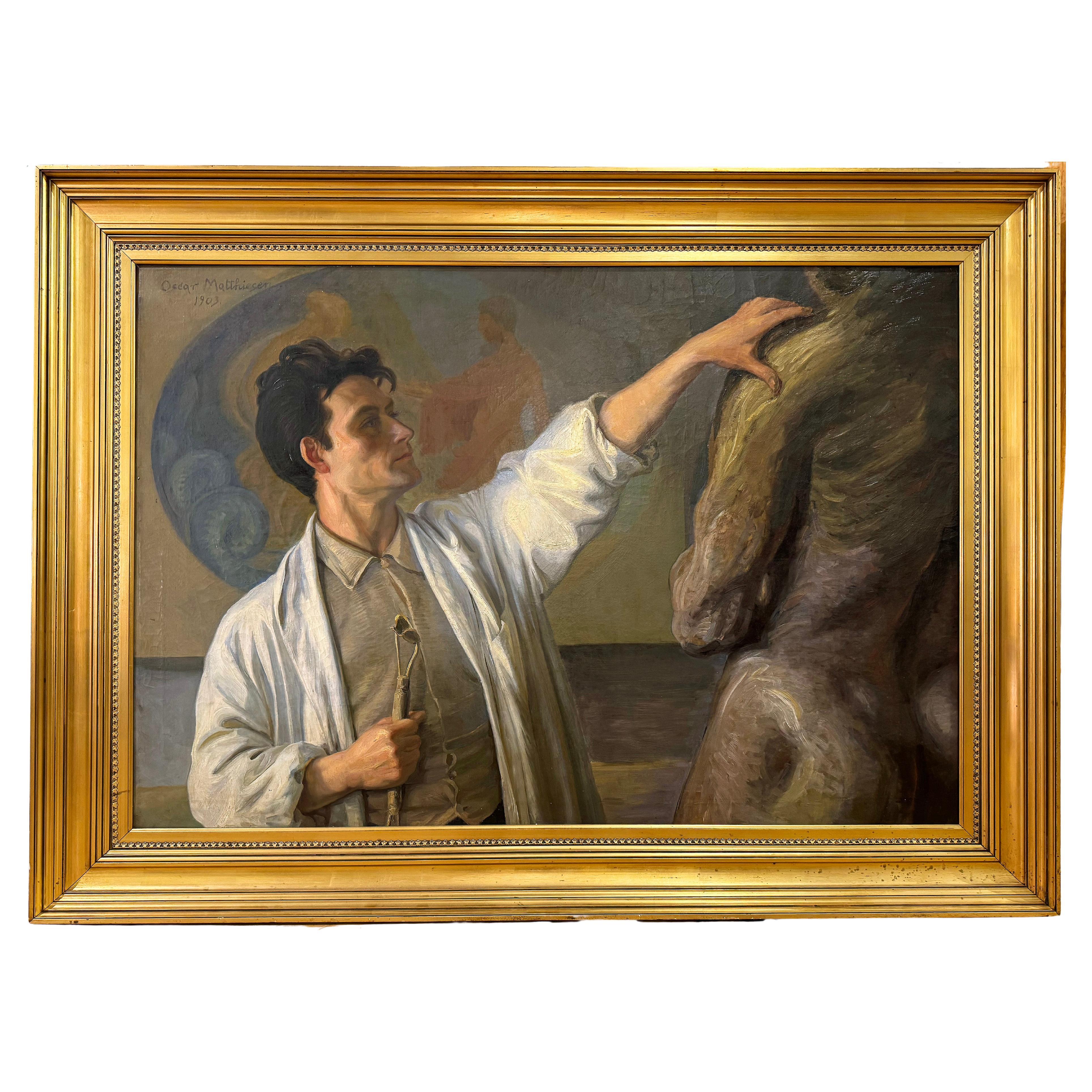 "Sculpting the Nude, " Monumental and Important Painting, Denmark, Belle Epoch For Sale