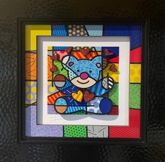Sculptograph Mixed Media Three Dimensional Bear "Hugs" by Romero Britto