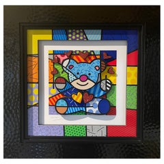 Sculptograph Mixed Media Three Dimensional Bear "Hugs" by Romero Britto