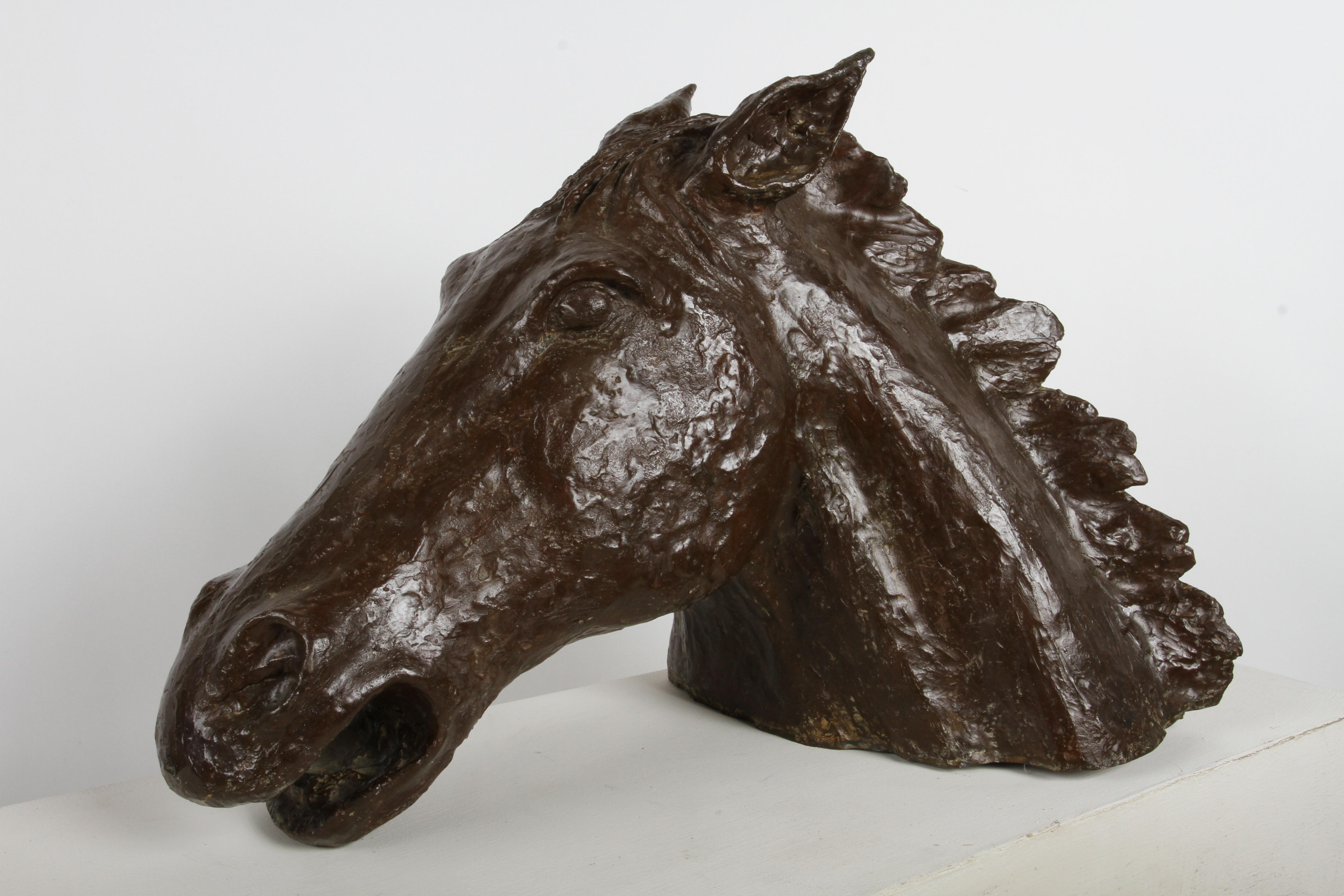 Sculptor & Artist Tom Bill - Unique Life Size Lost Wax Bronze Horse Head Bust For Sale 4