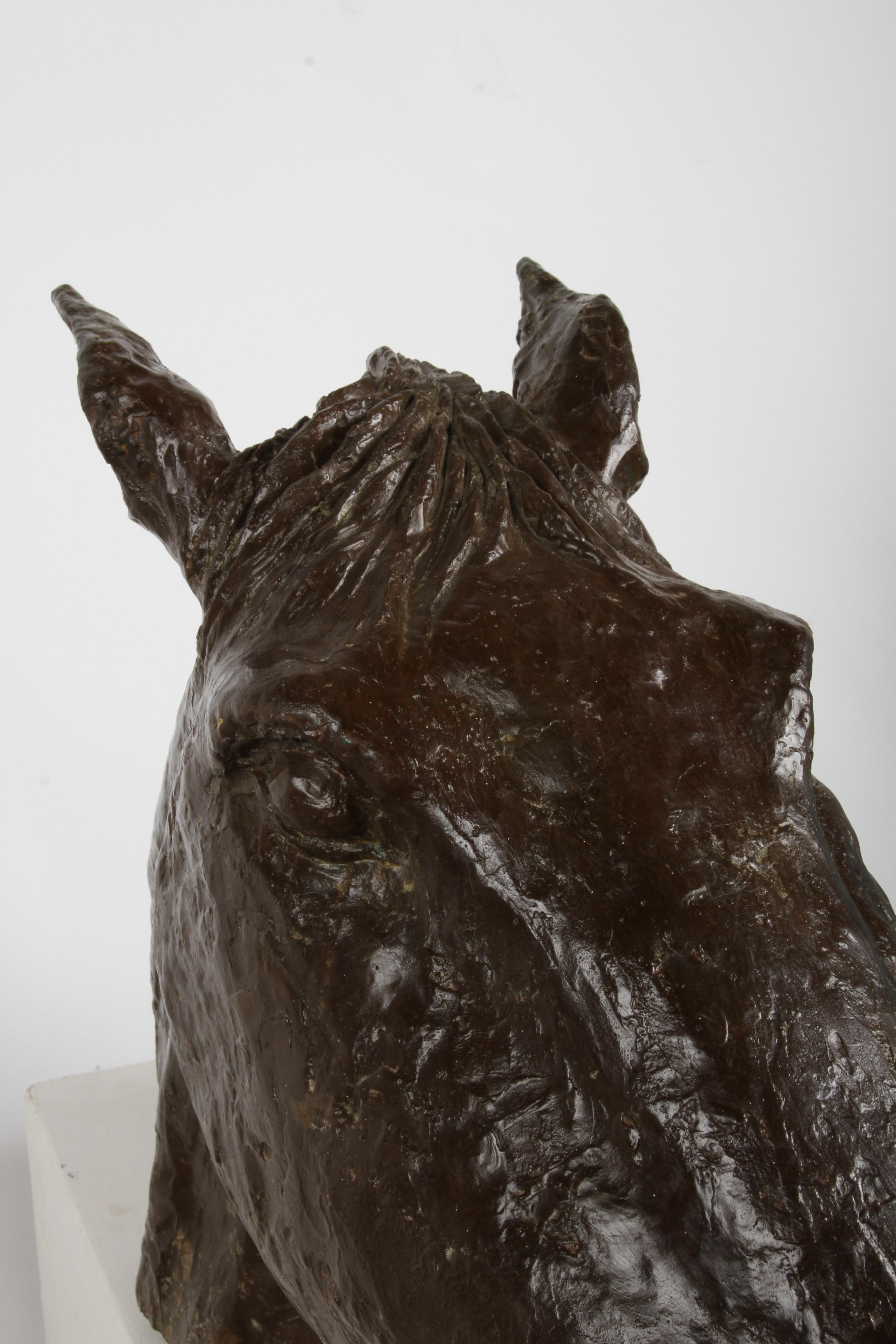 Sculptor & Artist Tom Bill - Unique Life Size Lost Wax Bronze Horse Head Bust For Sale 6