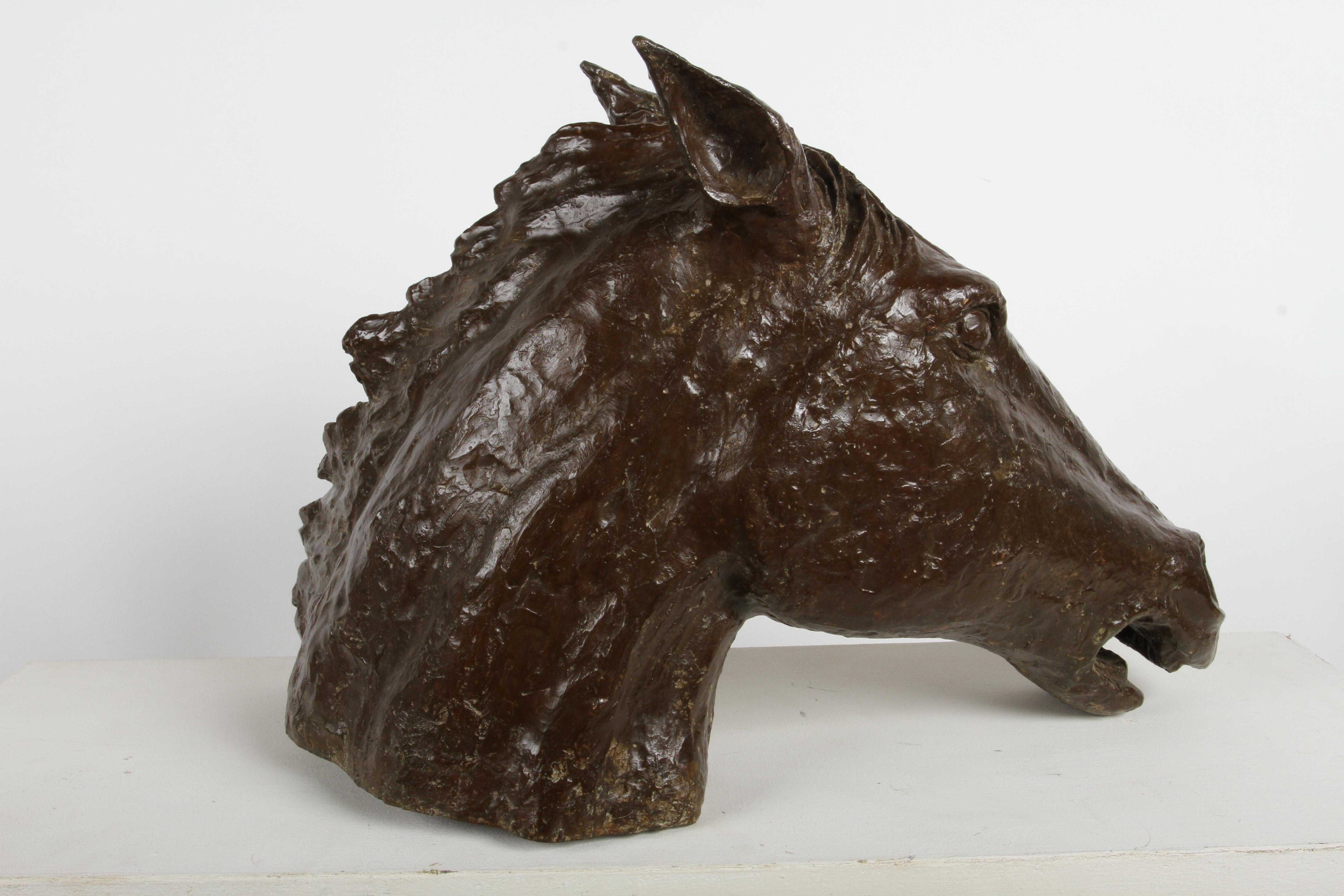 Sculptor & Artist Tom Bill - Unique Life Size Lost Wax Bronze Horse Head Bust For Sale 9