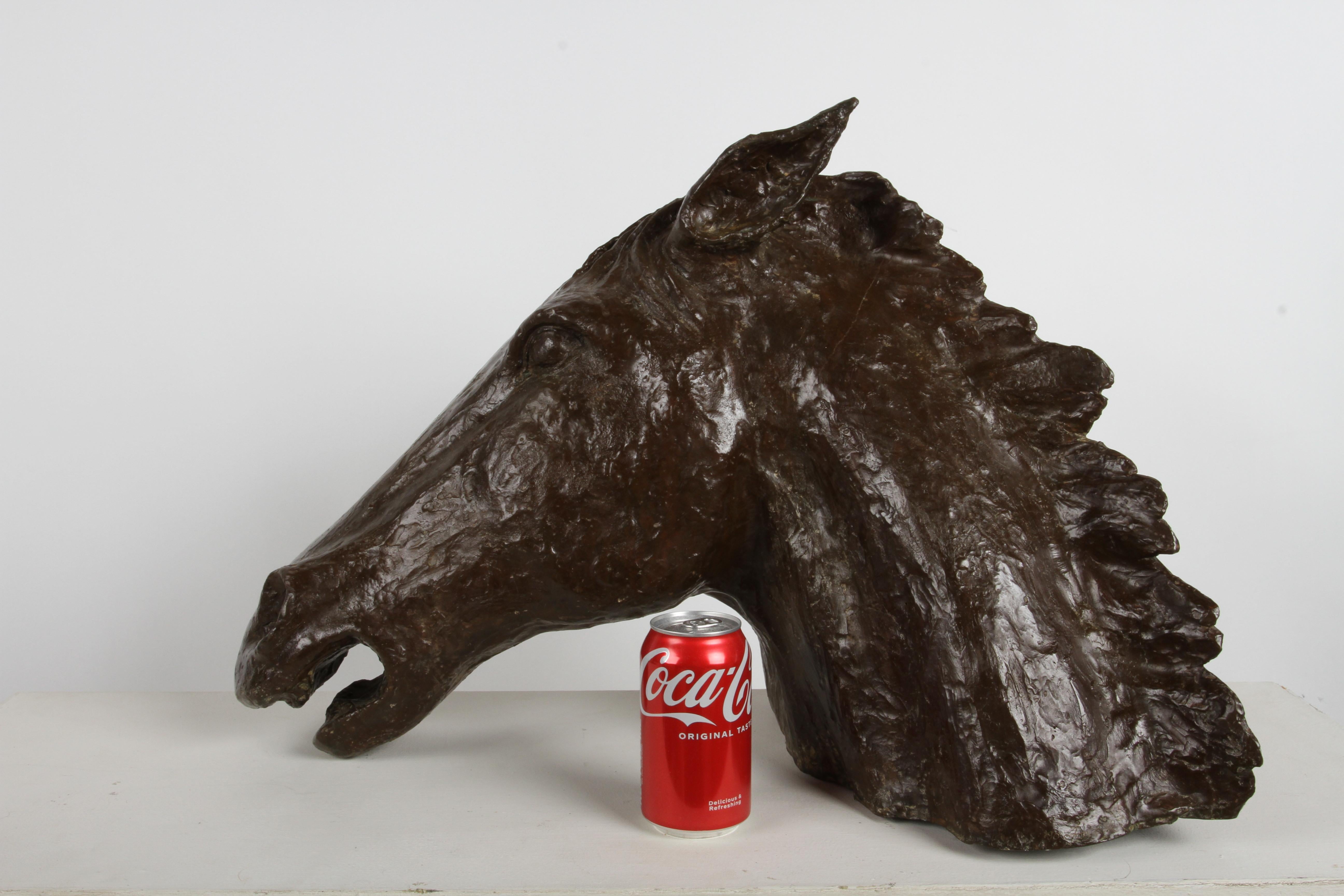 American Classical Sculptor & Artist Tom Bill - Unique Life Size Lost Wax Bronze Horse Head Bust For Sale