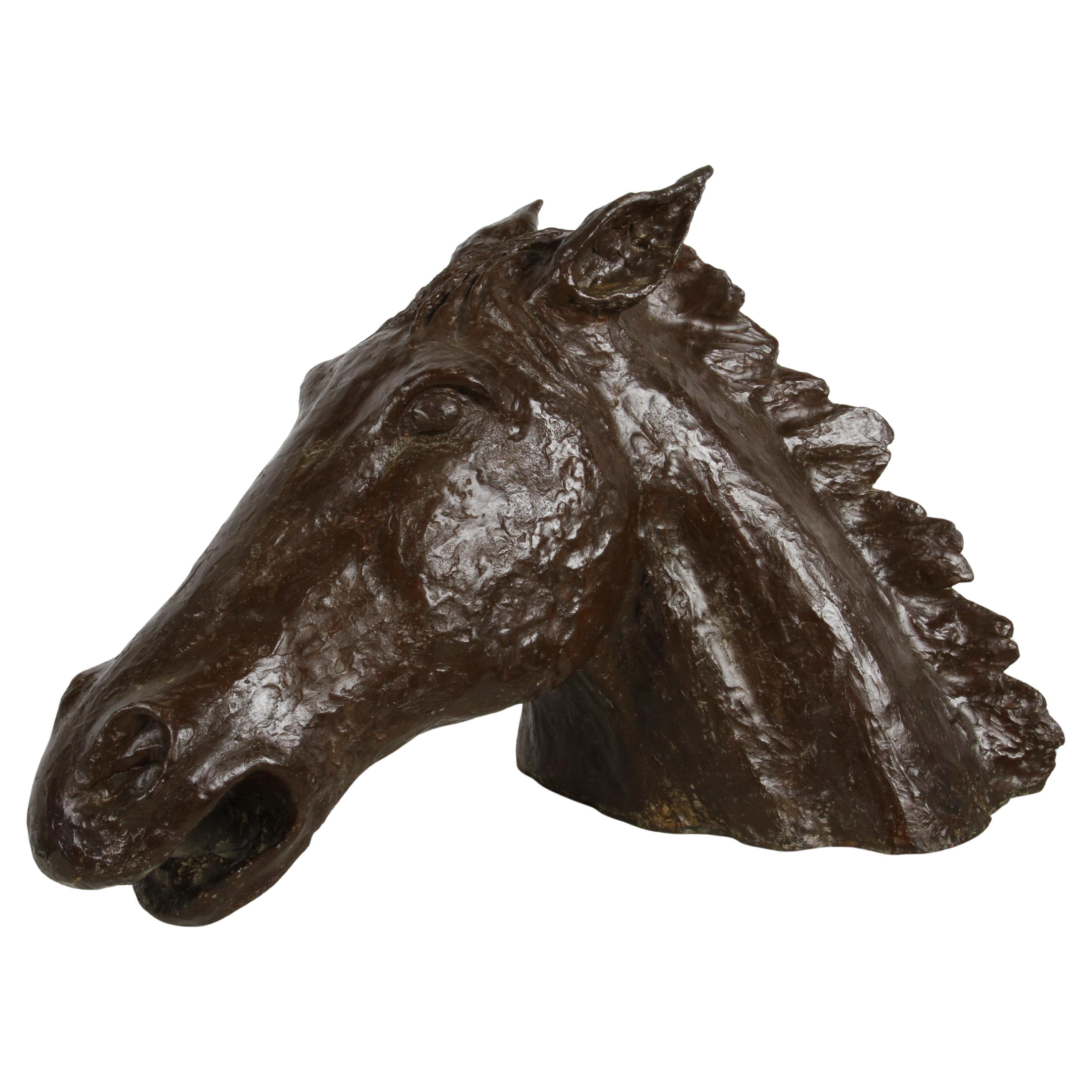 Sculptor & Artist Tom Bill - Unique Life Size Lost Wax Bronze Horse Head Bust For Sale