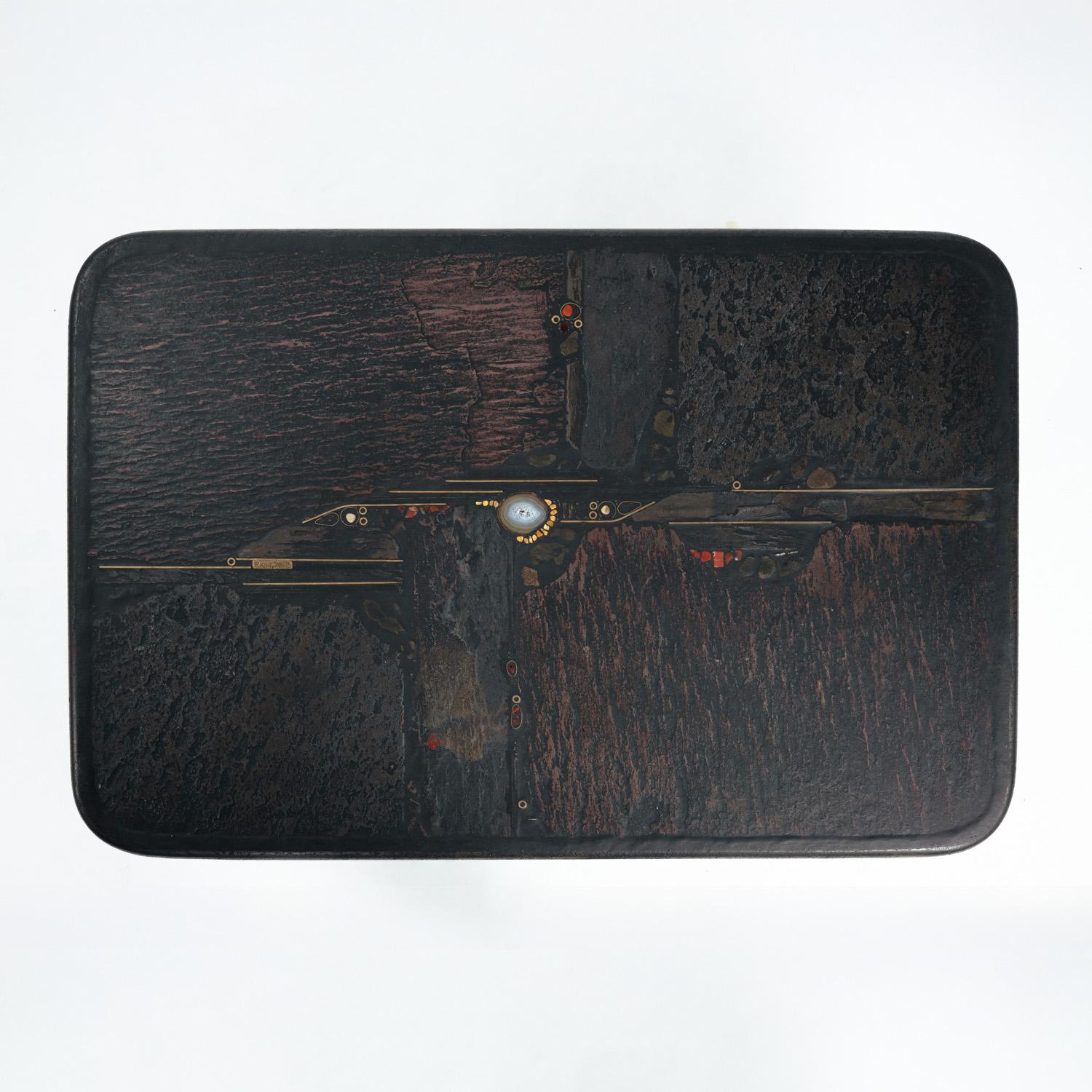 Sculptor Paul Kingma center mozaic coffeetable with slate and gemstones, 1988 For Sale 8