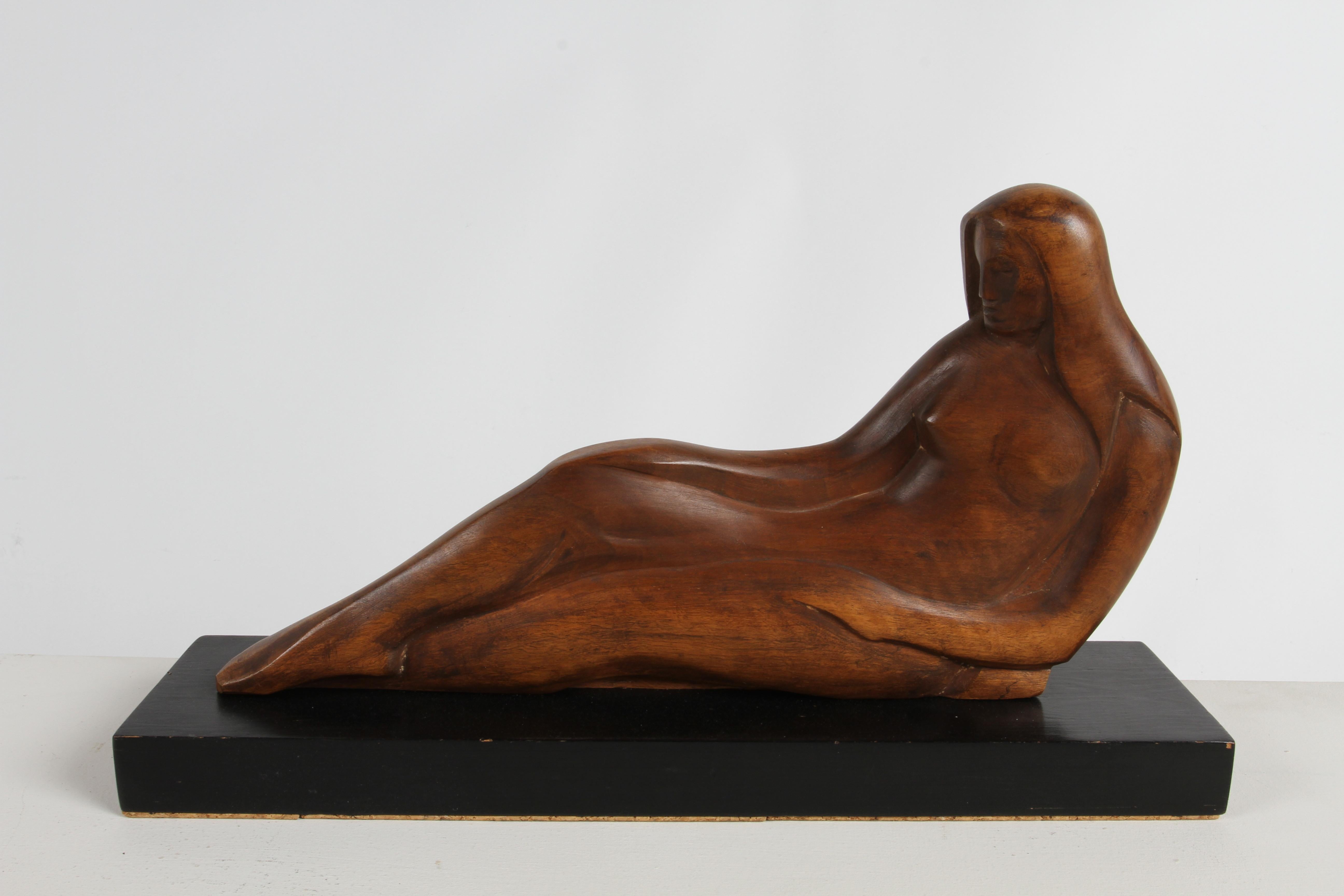 Sculptor William Conrad Severson 1950's Carved Sculpture Reclining Nude Female For Sale 7